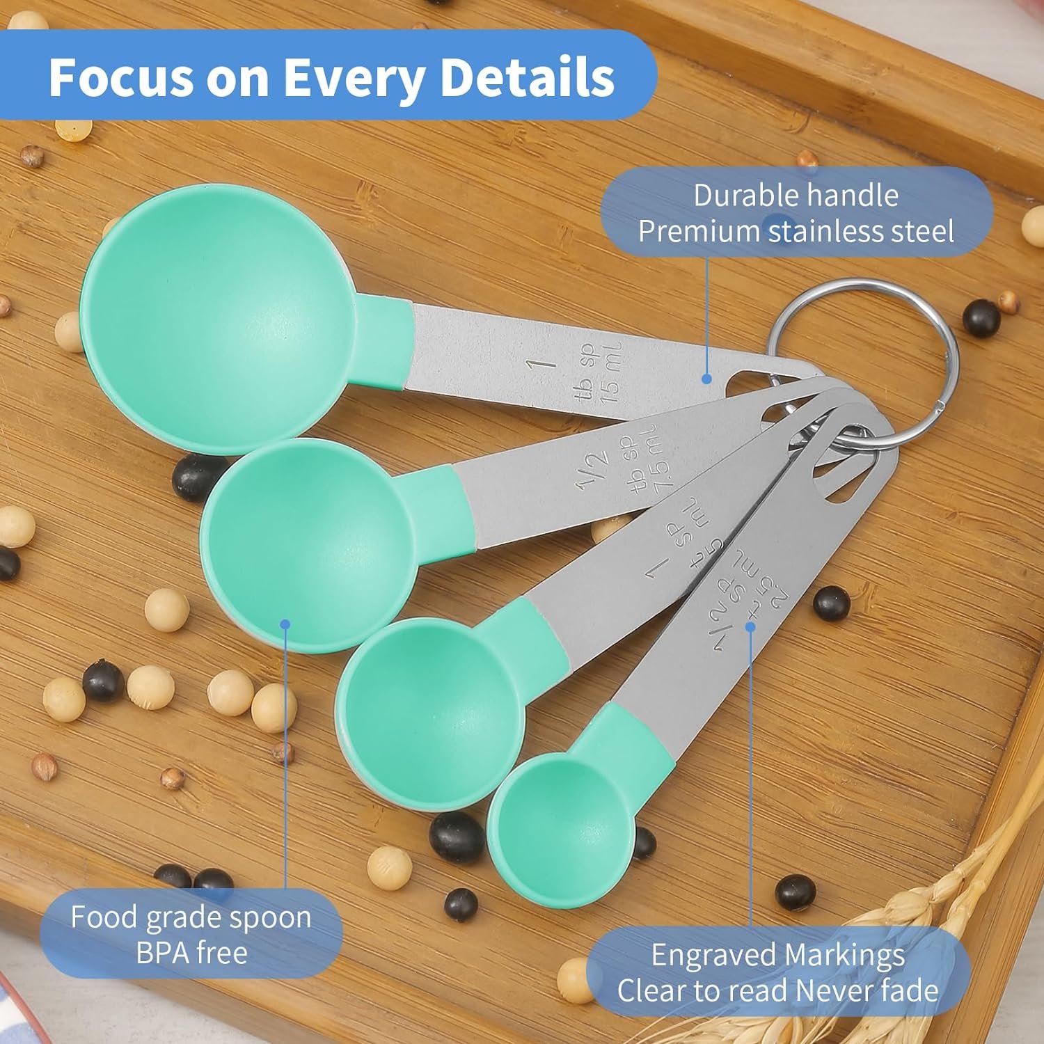 fun kitchen precision measuring tool, Kitchen universal measure cup sets, kitchen hanger with measure cups  spoons, Kitchen cooking  baking measure cups and spoons(Lake Green)