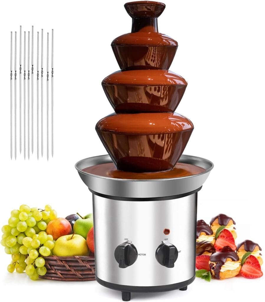 FUNYEE Chocolate Fountain Machine, 3.4 lbs 4-Tier Electric Chocolate Fondue Fountain Set with 10PCS Forks, Stainless Steel Cheese Fountain Melting Pot for Chocolate Candy, Ranch, Nacho Cheese