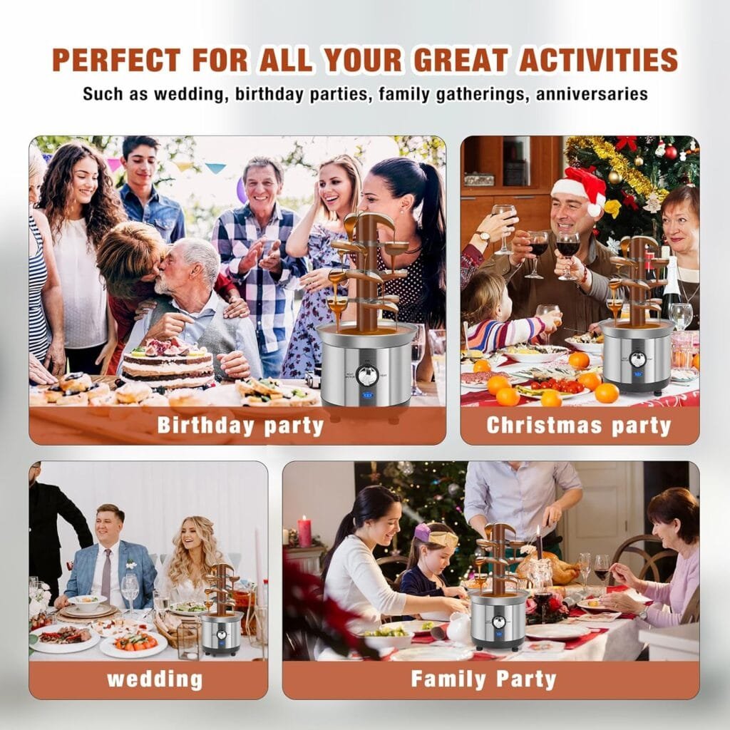 FUNYEE Chocolate Fountain Machine, 3.4 lbs 4-Tier Electric Chocolate Fondue Fountain Set with 10PCS Forks, Stainless Steel Cheese Fountain Melting Pot for Chocolate Candy, Ranch, Nacho Cheese