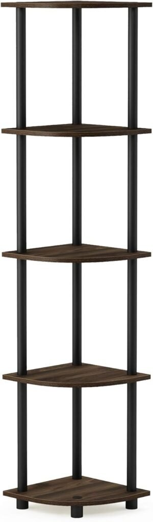 Furinno Turn-N-Tube 5 Tier Corner Display Rack Multipurpose Shelving Unit, 1-Pack, Espresso/Black