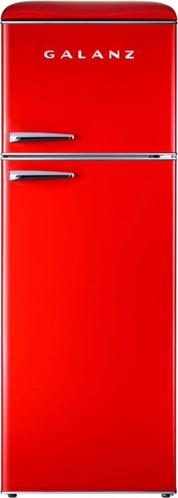 Galanz GLR12TRDEFR Refrigerator, Dual Door Fridge, Adjustable Electrical Thermostat Control with Top Mount Freezer Compartment, Retro Red, 12.0 Cu Ft Galanz GLR12TRDEFR Refrigerator, Dual Door Fridge, Adjustable Electrical Thermostat Control with Top Mount Freezer Compartment, Retro Red, 12.0 Cu Ft