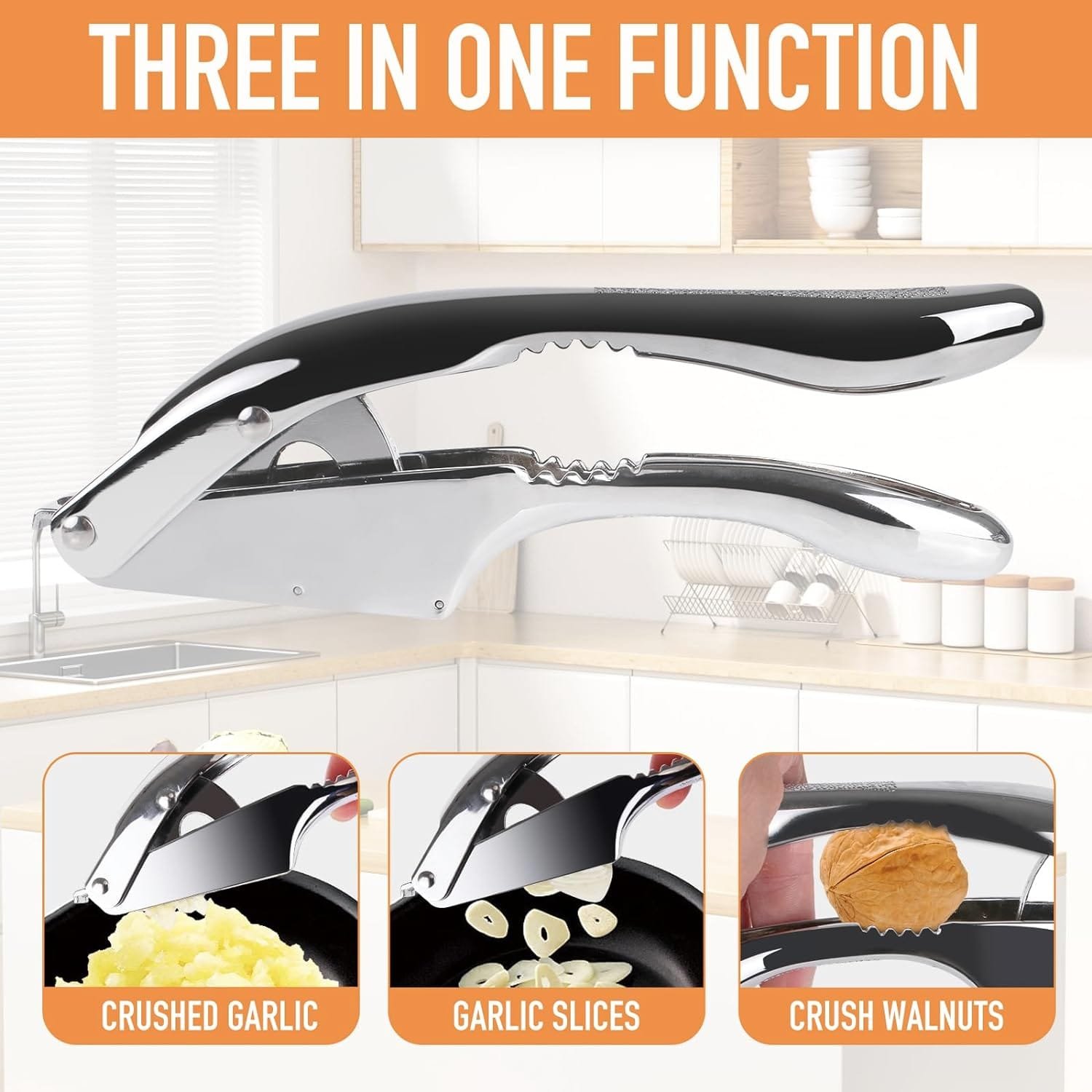 Garlic press 2 in 1 Garlic Press Stainless Steel,Effortlessly Crush, Slice, and Mince Garlic,with this Versatile Kitchen Tool - Perfect for Home Cooks and Professional Chefs Alike. (Silvery)
