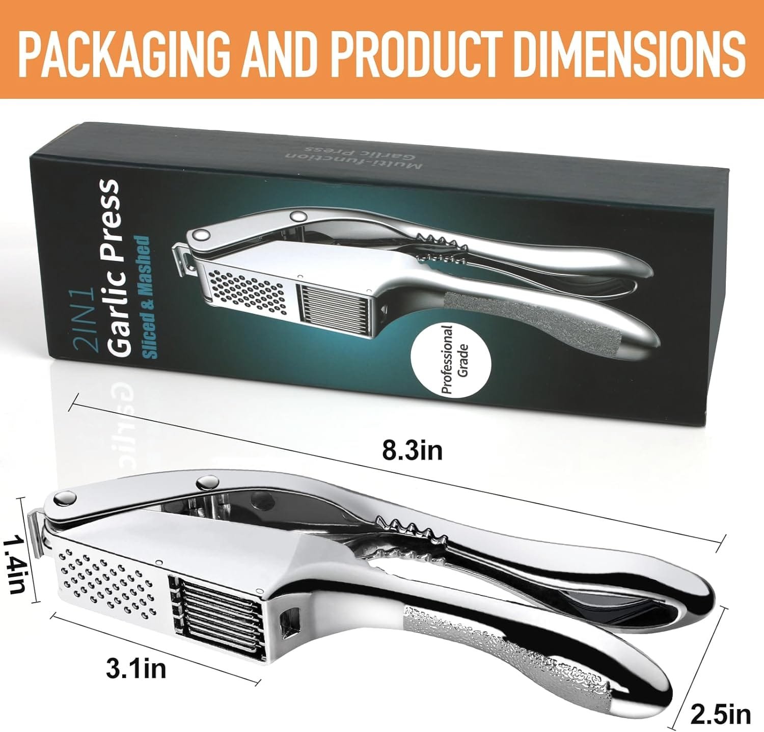 Garlic press 2 in 1 Garlic Press Stainless Steel,Effortlessly Crush, Slice, and Mince Garlic,with this Versatile Kitchen Tool - Perfect for Home Cooks and Professional Chefs Alike. (Silvery)