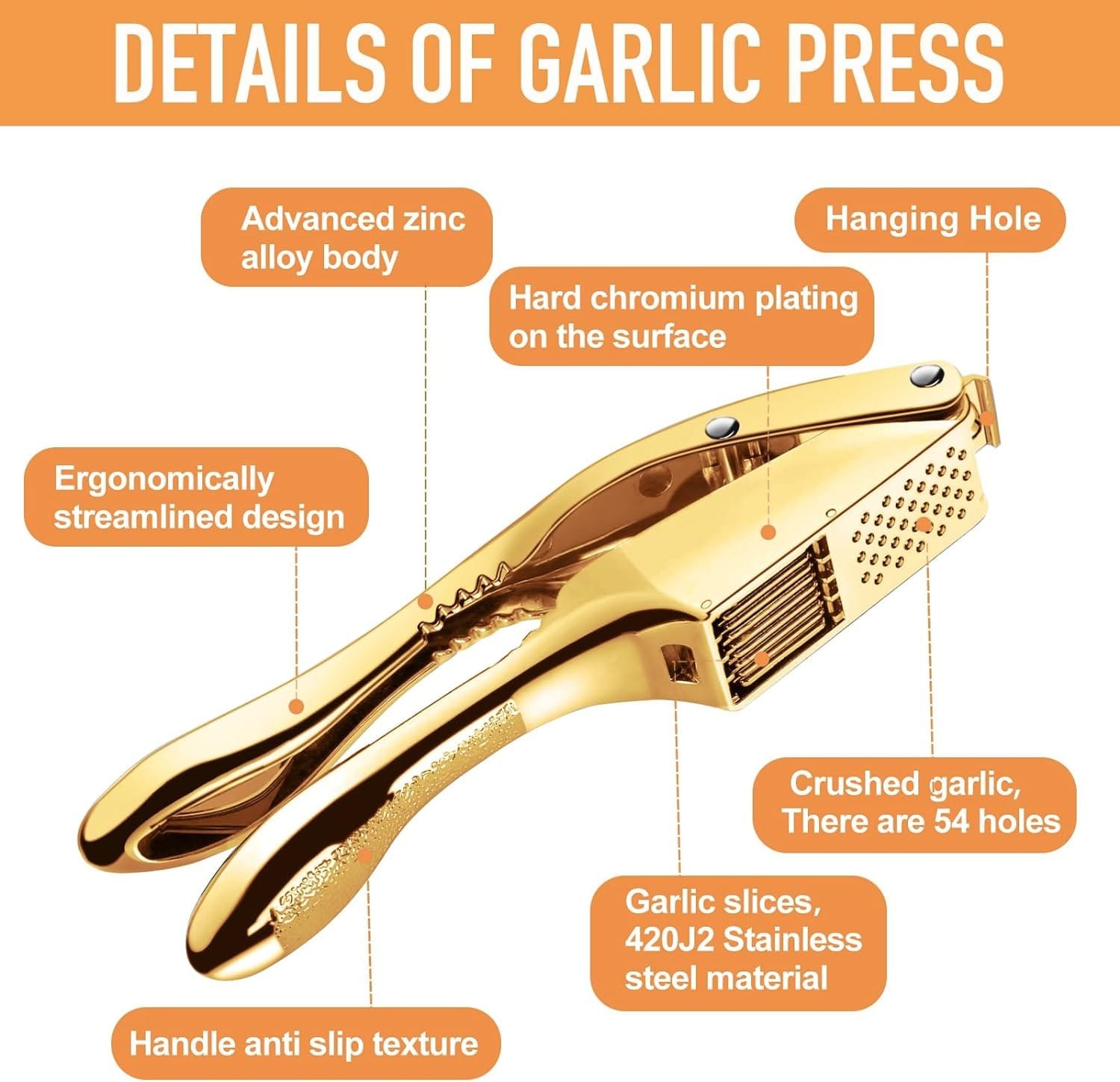 Garlic press 2 in 1 Garlic Press Stainless Steel,Effortlessly Crush, Slice, and Mince Garlic,with this Versatile Kitchen Tool - Perfect for Home Cooks and Professional Chefs Alike. (Silvery)