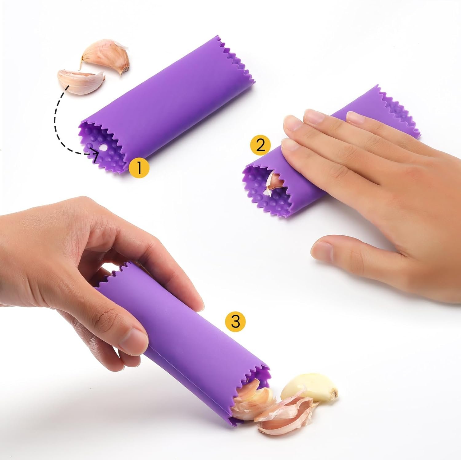 Garlic Press Mincer, 304 Stainless Steel Garlic Press with Garlic Peeler Tube, Heavy Duty Metal Ginger Press, Silver Garlic Press Mincer, 304 Stainless Steel Garlic Press with Garlic Peeler Tube, Heavy Duty Metal Ginger Press, Silver