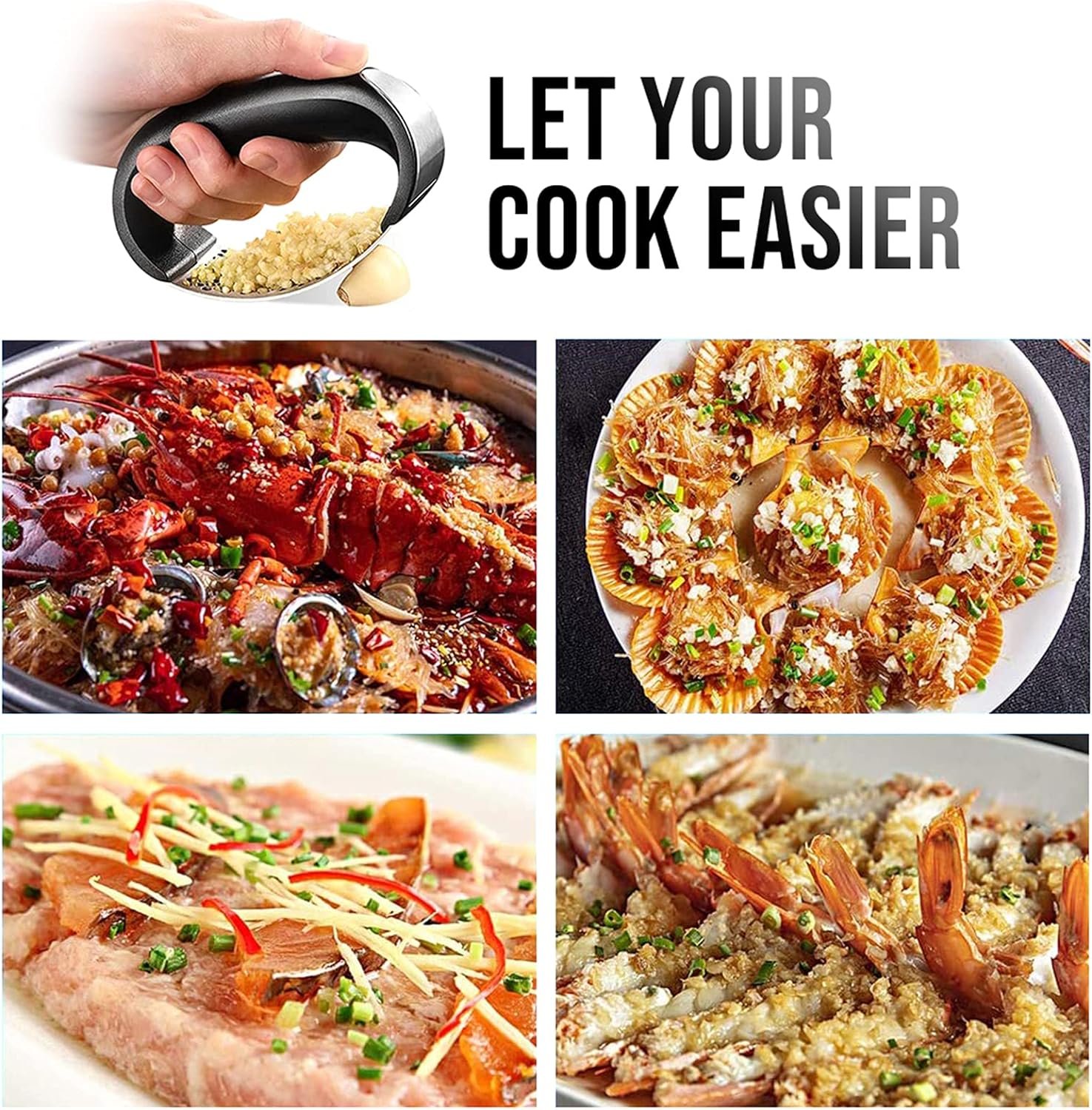 Garlic Press Rocker, Stainless Steel Garlic Mincer Crusher Professional Kitchen Gadgets Garlic Chopper with Ergonomic Handle, Silicone Garlic Peeler Garlic Press Rocker, Stainless Steel Garlic Mincer Crusher Professional Kitchen Gadgets Garlic Chopper with Ergonomic Handle, Silicone Garlic Peeler