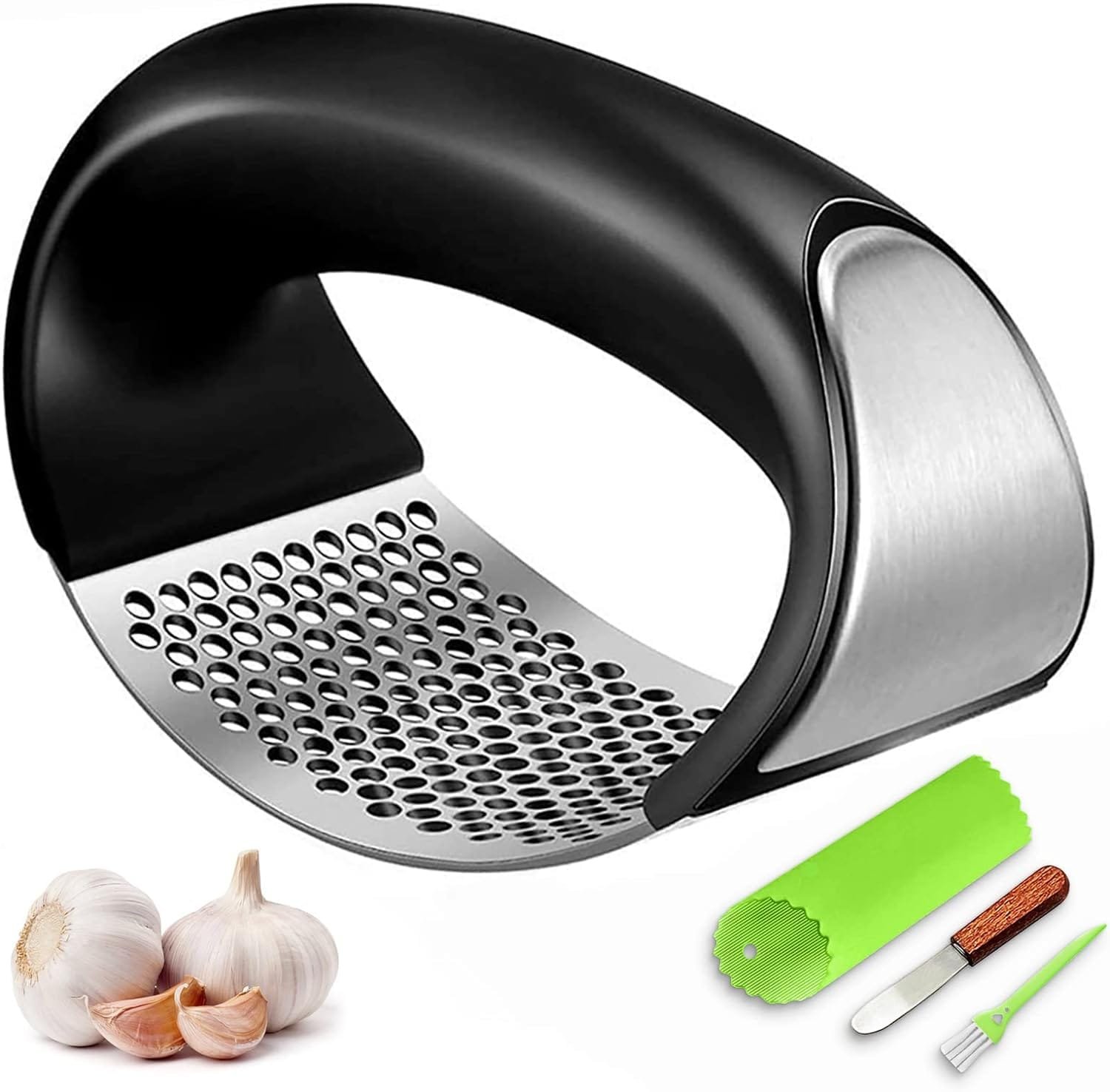 Garlic Press Rocker, Stainless Steel Garlic Mincer Crusher Professional Kitchen Gadgets Garlic Chopper with Ergonomic Handle, Silicone Garlic Peeler Garlic Press Rocker, Stainless Steel Garlic Mincer Crusher Professional Kitchen Gadgets Garlic Chopper with Ergonomic Handle, Silicone Garlic Peeler