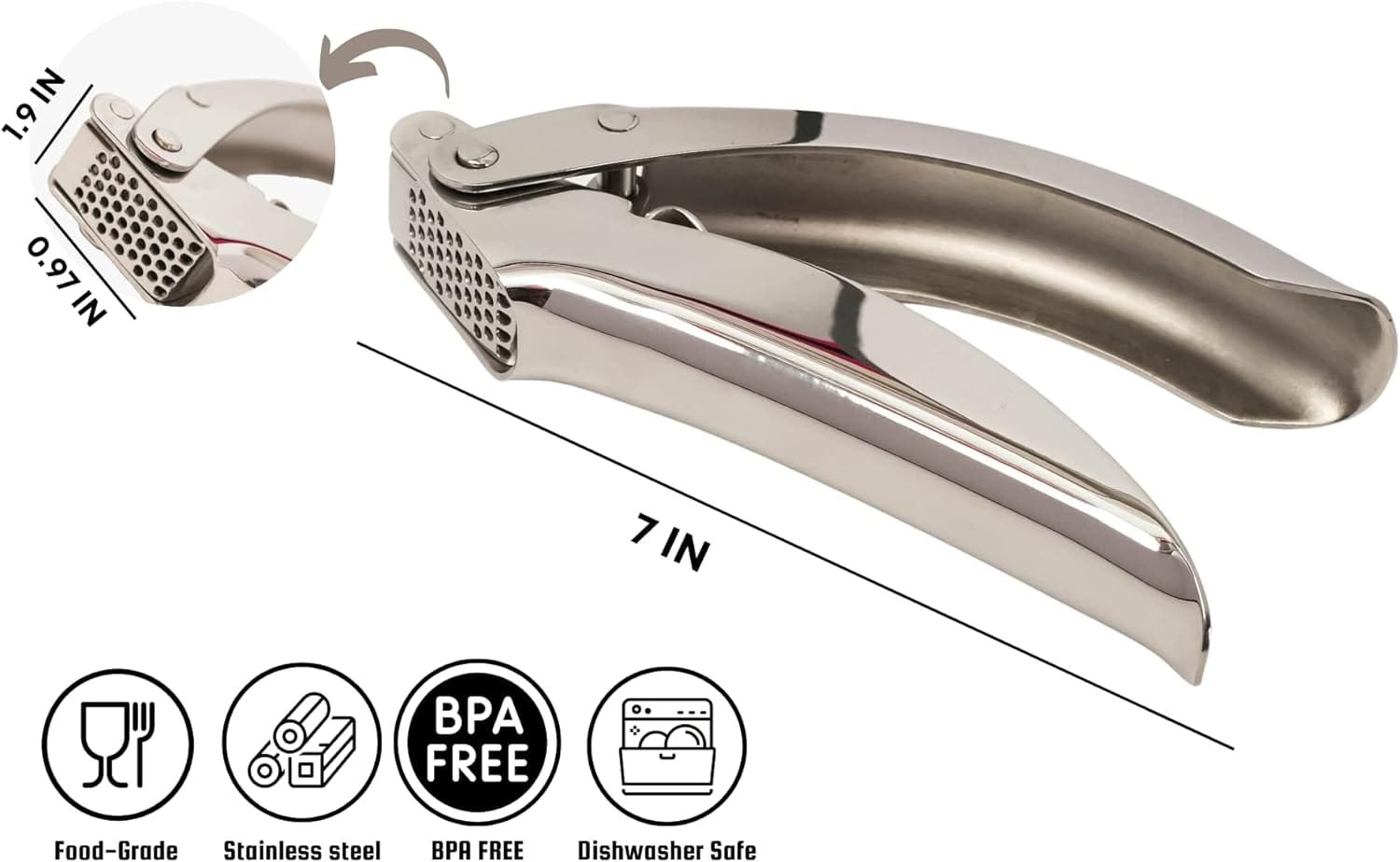 Garlic Press, Stainless Steel Garlic Mincer, Durable Professional Grade Dual Lever-Assisted Garlic Crusher with Large Capacity Chamber,No Peeling Needed.