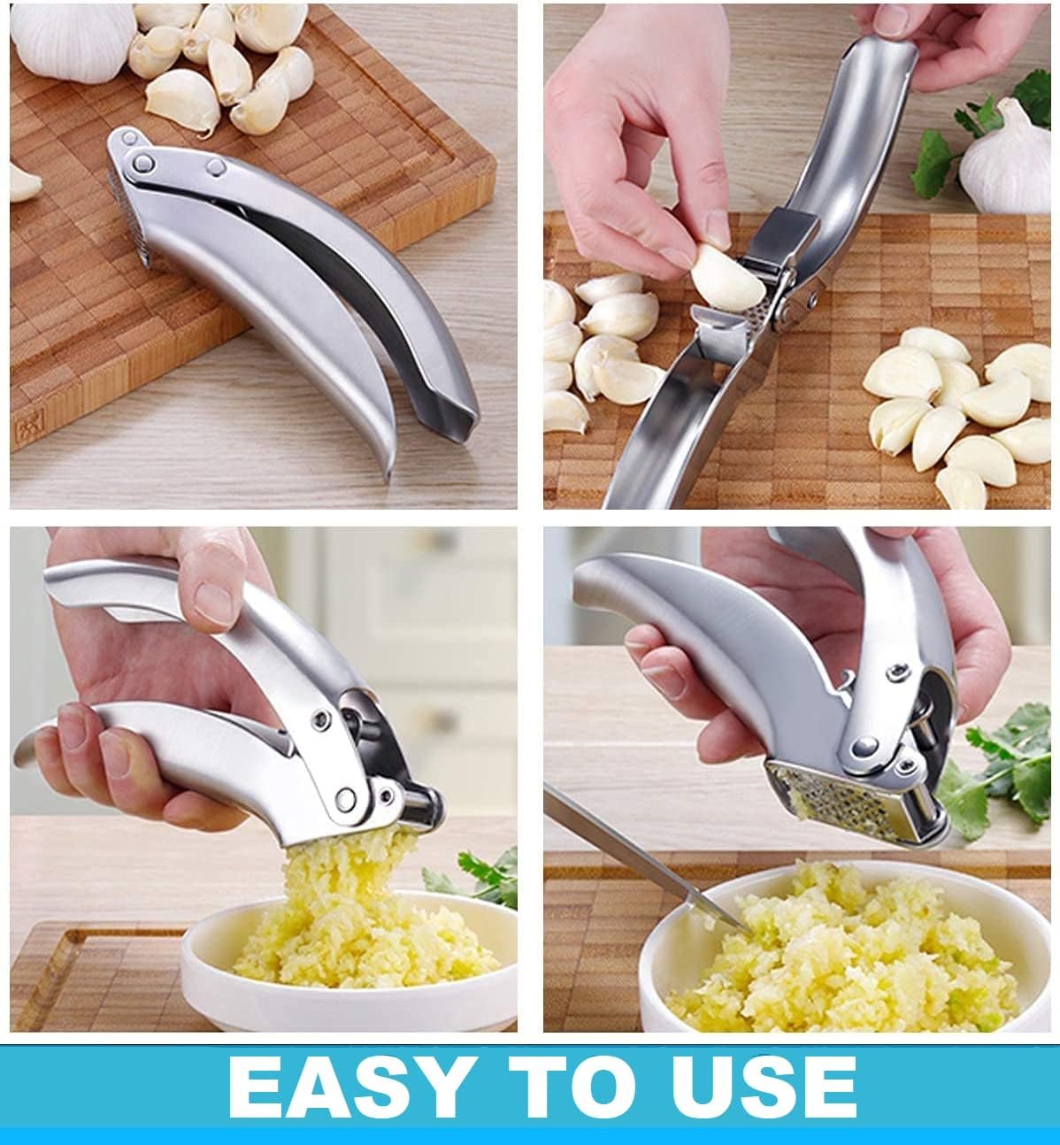 Garlic Press, Stainless Steel Garlic Mincer, Durable Professional Grade Dual Lever-Assisted Garlic Crusher with Large Capacity Chamber,No Peeling Needed.