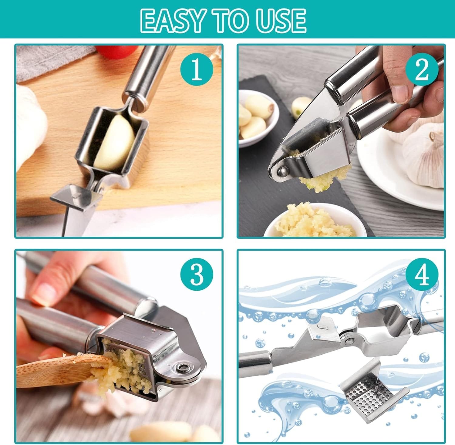 Garlic Press Stainless Steel, Rust Proof Garlic Mincer For Extracts More Garlic Paste Per Clove- Professional Grade, Easy Clean, Dishwasher Safe