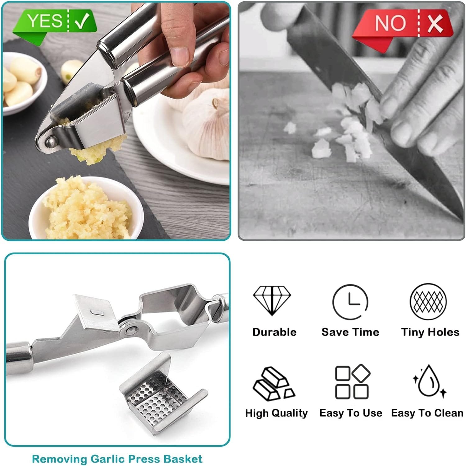 Garlic Press Stainless Steel, Rust Proof Garlic Mincer For Extracts More Garlic Paste Per Clove- Professional Grade, Easy Clean, Dishwasher Safe