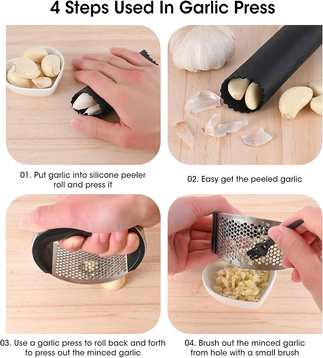 Garlic Rocker Stainless Steel Silicone Garlic Peeler Garlic Press Rocker - Three-piece Suit