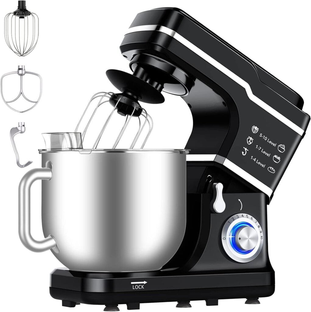 Garvee 7.5QT Stand Food Mixer, 10-Speed Tilt Head 3-IN-1 Kitchen Electric Mixer with Stainless Steel Bowl, Egg Whisk, Dough Hook, Beater, Splash Guard, Compact Dough Mixer for Home Cooks, Black Garvee 7.5QT Stand Food Mixer, 10-Speed Tilt Head 3-IN-1 Kitchen Electric Mixer with Stainless Steel Bowl, Egg Whisk, Dough Hook, Beater, Splash Guard, Compact Dough Mixer for Home Cooks, Black