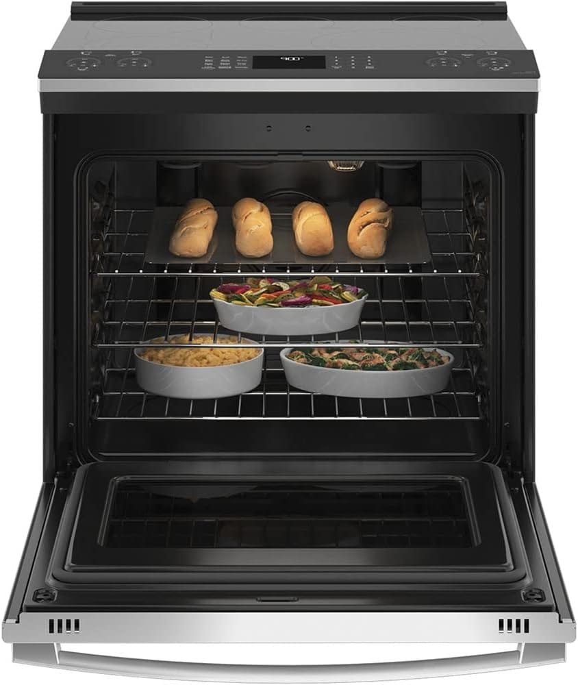 GE Profile PSS93YPFS 30 Slide-In Smart Electric Range with 4 Radiant Heating Elements, 5.3 Cu. Ft. True Convection Oven, Storage Drawer, WiFi, Self Clean with Steam Option, GE Profile PSS93YPFS 30 Slide-In Smart Electric Range with 4 Radiant Heating Elements, 5.3 Cu. Ft. True Convection Oven, Storage Drawer, WiFi, Self Clean with Steam Option,