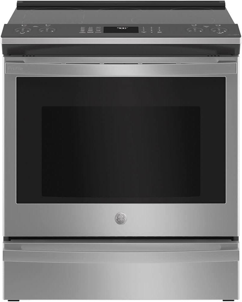 GE Profile PSS93YPFS 30 Slide-In Smart Electric Range with 4 Radiant Heating Elements, 5.3 Cu. Ft. True Convection Oven, Storage Drawer, WiFi, Self Clean with Steam Option, GE Profile PSS93YPFS 30 Slide-In Smart Electric Range with 4 Radiant Heating Elements, 5.3 Cu. Ft. True Convection Oven, Storage Drawer, WiFi, Self Clean with Steam Option,