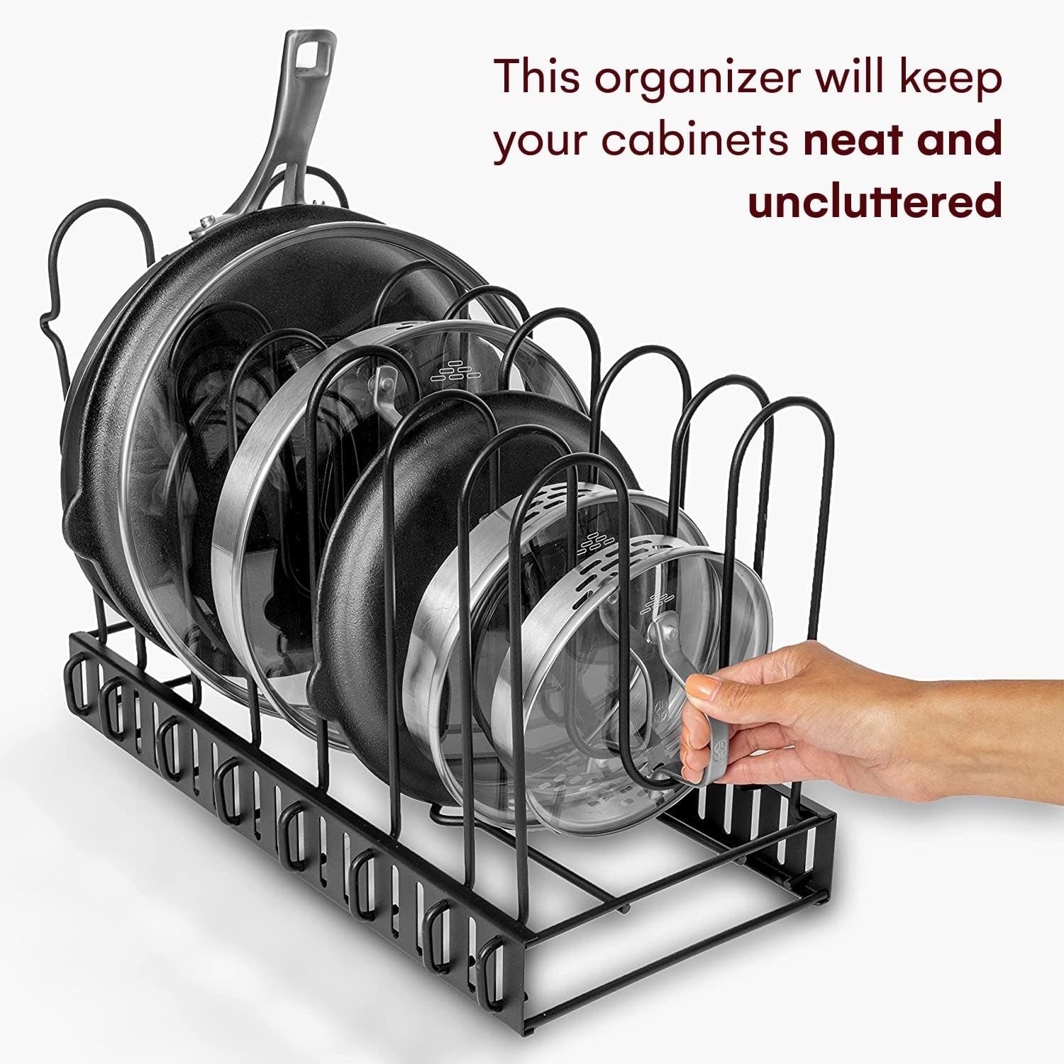 GeekDigg Adjustable Iron Pots and Pans Organizer | Versatile Kitchen Pot Rack for Counter Cabinet - Easy Setup, 3 DIY Installation Methods, Accommodates 8+ Pots Pans - Space-Saving Black Design GeekDigg Adjustable Iron Pots and Pans Organizer | Versatile Kitchen Pot Rack for Counter Cabinet - Easy Setup, 3 DIY Installation Methods, Accommodates 8+ Pots Pans - Space-Saving Black Design