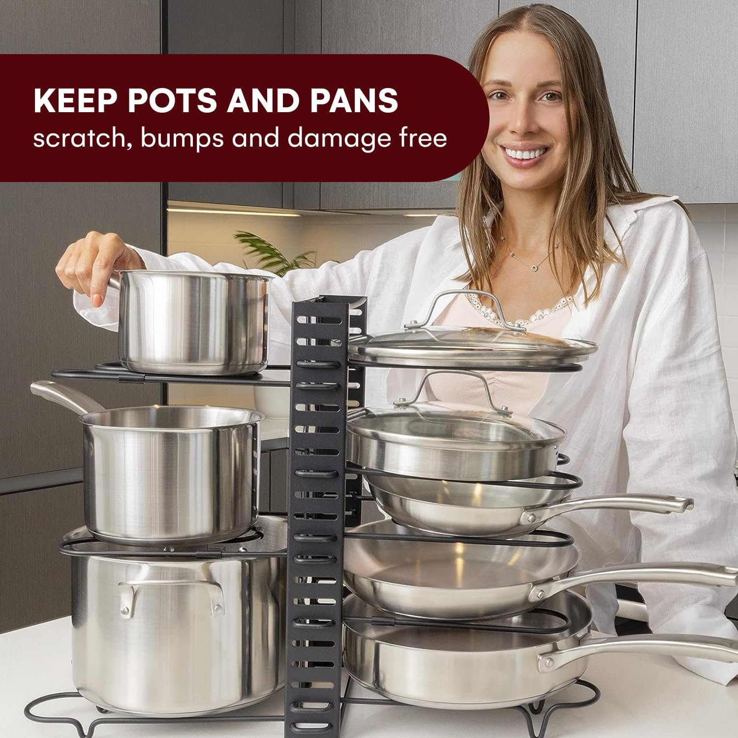 GeekDigg Adjustable Iron Pots and Pans Organizer | Versatile Kitchen Pot Rack for Counter Cabinet - Easy Setup, 3 DIY Installation Methods, Accommodates 8+ Pots Pans - Space-Saving Black Design GeekDigg Adjustable Iron Pots and Pans Organizer | Versatile Kitchen Pot Rack for Counter Cabinet - Easy Setup, 3 DIY Installation Methods, Accommodates 8+ Pots Pans - Space-Saving Black Design