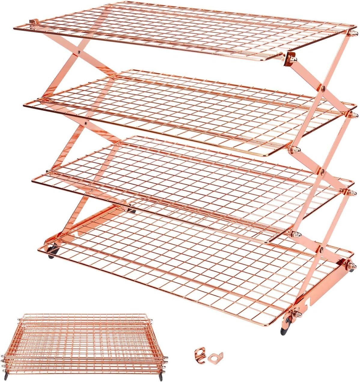 Geesta 2/3/4-Tier Upgraded Collapsible Cooling Rack with Adjustable 3 Setting Design Stackable Roasting Cooking Drying Wire Cooling Rack for Cookies Baking Gifts for Women