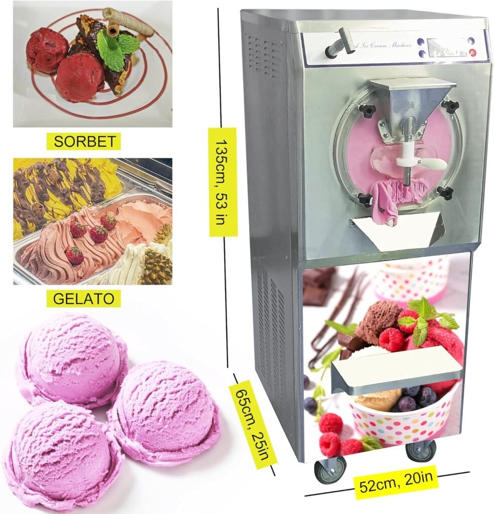 Gelato Hard Ice Cream Maker with Faucet, Commercial 15L Cylinder Soft Serve Ice Cream Maker, 7 LCD Panel Hard Serve Ice Cream Machine Frozen Fruit Yogurt Batch Freezer for Snack Bar,Restaurant,Cafe