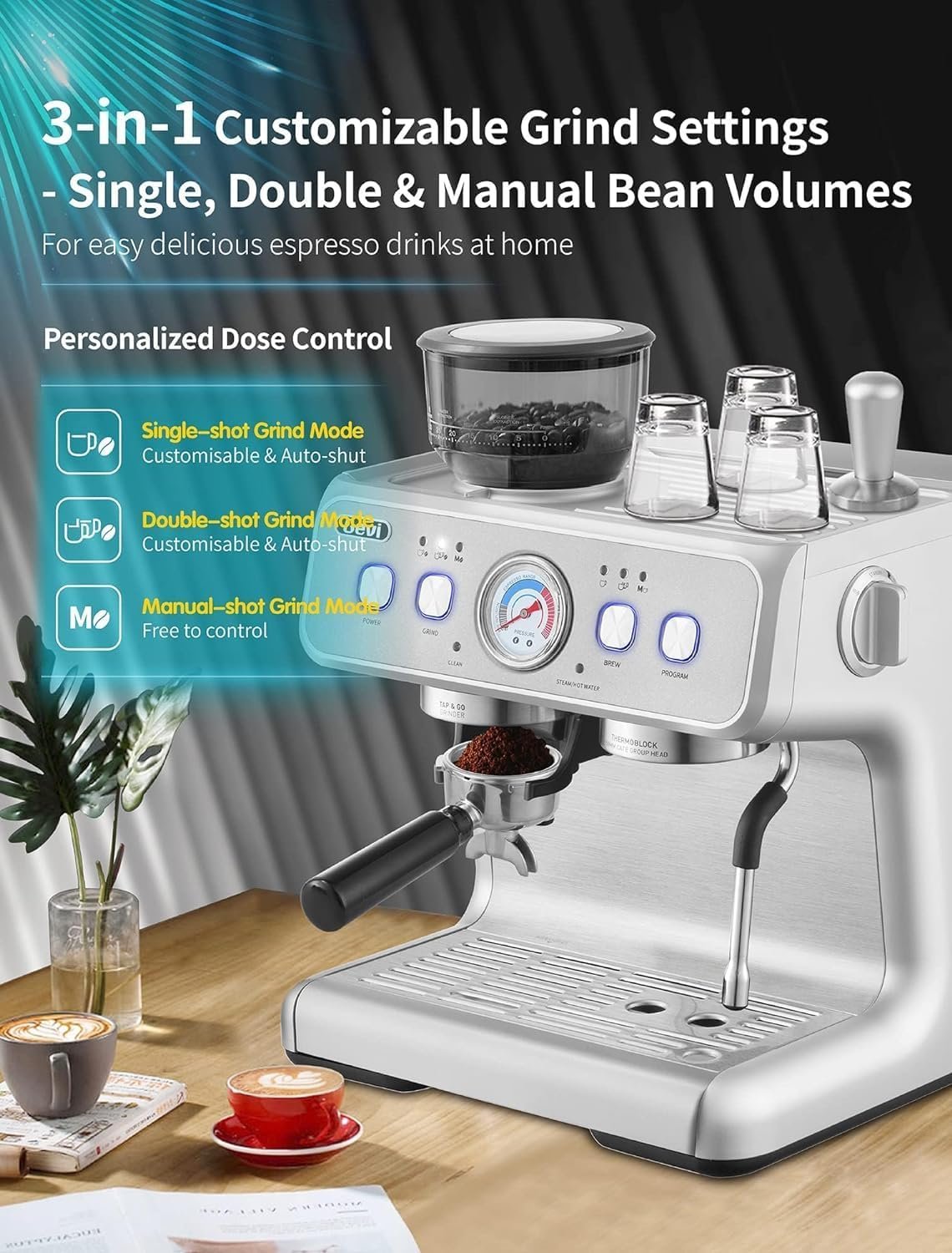 Gevi Espresso Machine With Grinder, 20 Bar Dual Boiler Automatic Espresso Machine with Milk Frother Wand All in One Espresso Machines for Home