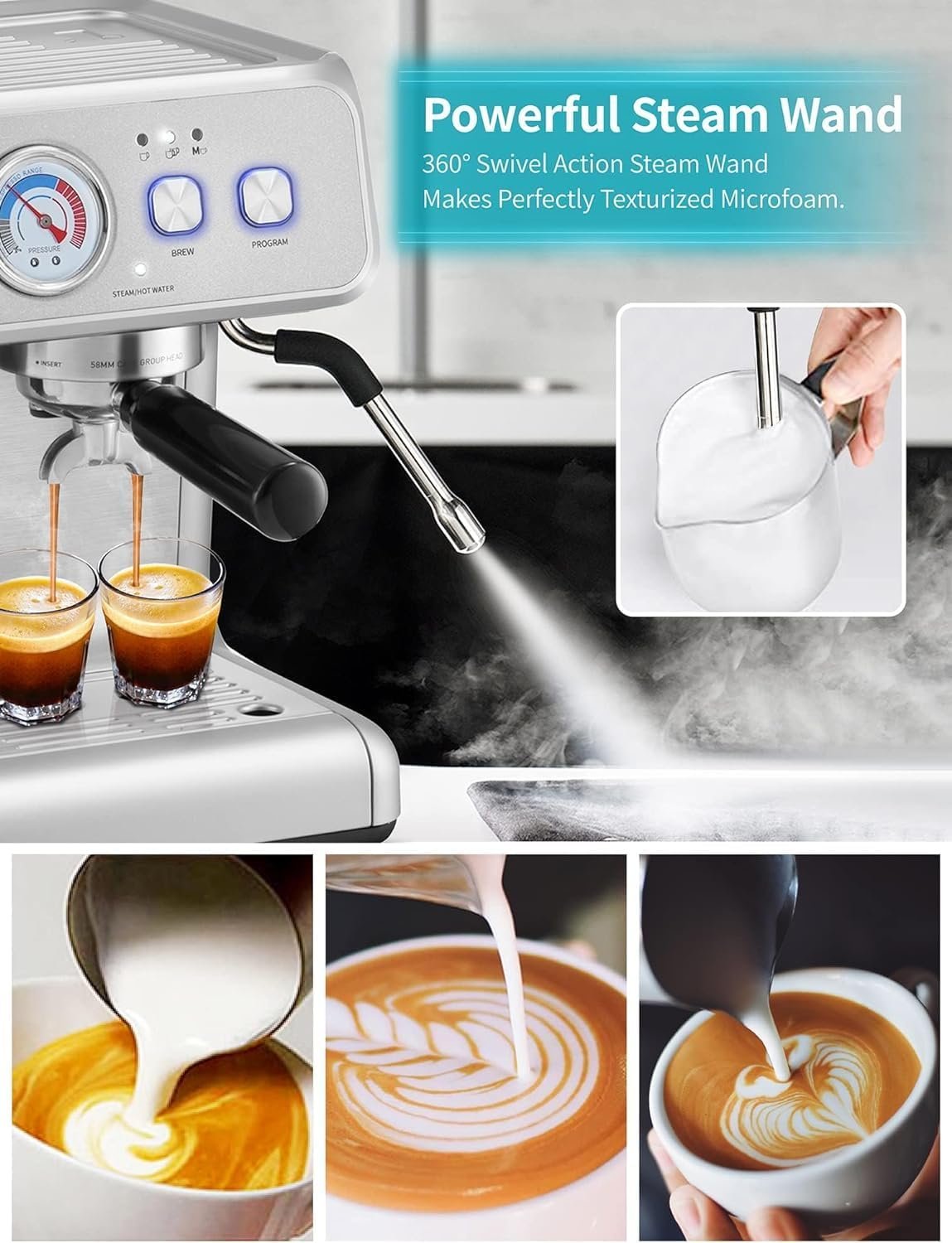 Gevi Espresso Machine With Grinder, 20 Bar Dual Boiler Automatic Espresso Machine with Milk Frother Wand All in One Espresso Machines for Home