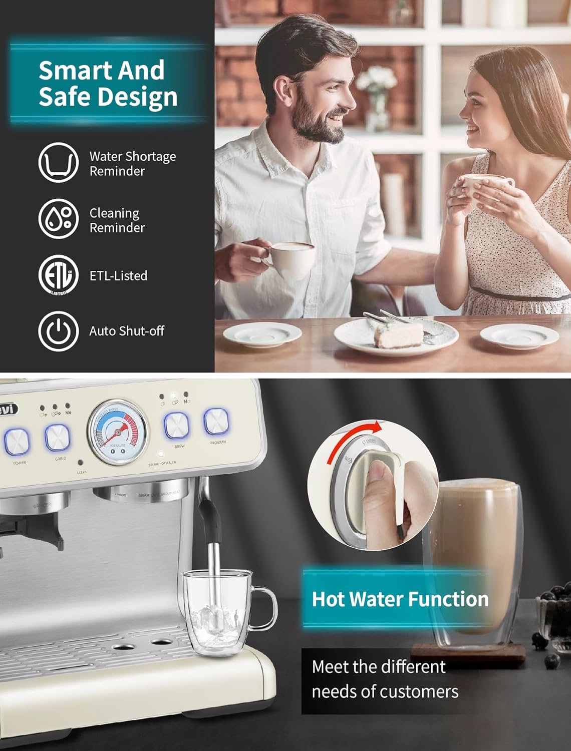 Gevi Espresso Machine With Grinder, 20 Bar Dual Boiler Automatic Espresso Machine with Milk Frother Wand All in One Espresso Machines for Home