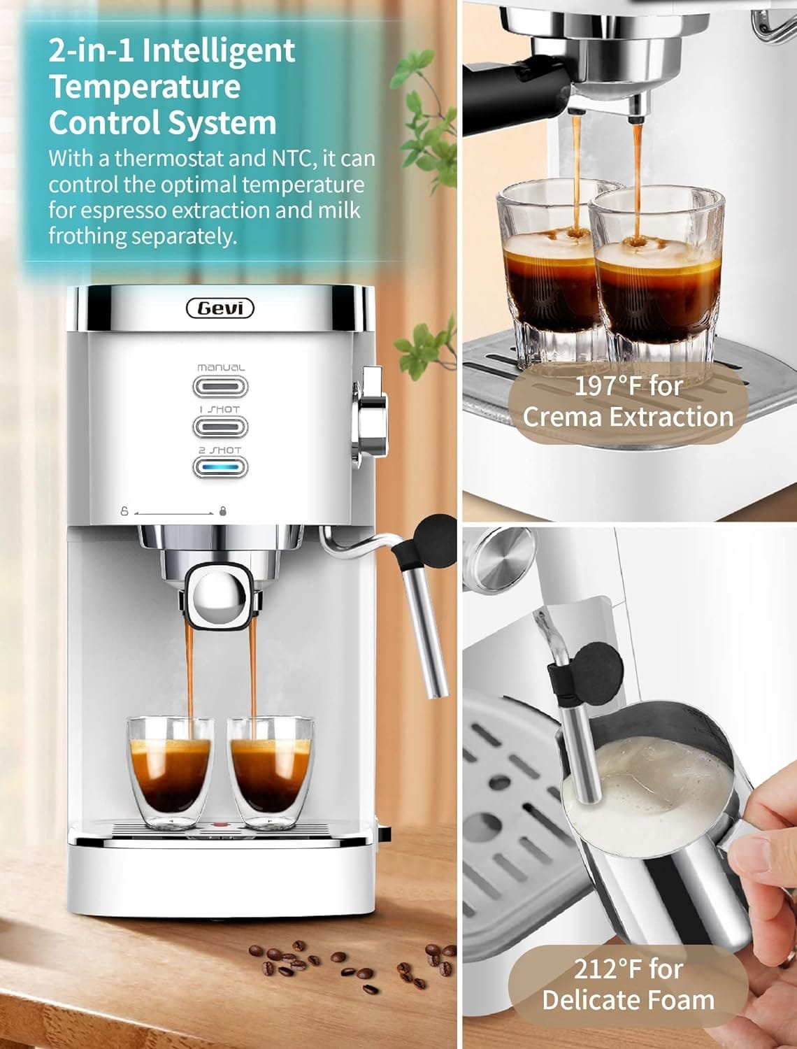 Gevi Espresso Machines 20 Bar Fast Heating Automatic Cappuccino Coffee Maker with Foaming Milk Frother Wand for Espresso, Latte Macchiato, Coffee Serving Sets
