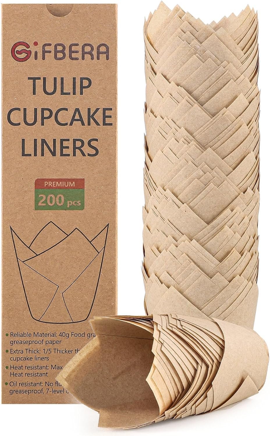 Gifbera 200-Count Tulip Cupcake Liners Paper Baking Cups Holders, Unbleached Parchment Paper Tulip Muffin Liners Cupcake Wrapper for Halloween, Party, Christmas Gifbera 200-Count Tulip Cupcake Liners Paper Baking Cups Holders, Unbleached Parchment Paper Tulip Muffin Liners Cupcake Wrapper for Halloween, Party, Christmas
