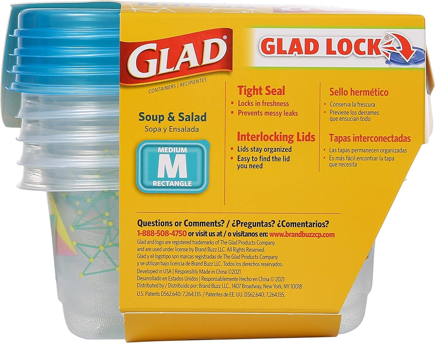 GladWare Design Series Food Storage Containers With Glad Lock Tight Seal, BPA Free Small Snack Containers, Hold Up to 9 Ounces of Food, 5 Count Set | (6 Pack) (30 Containers Total)