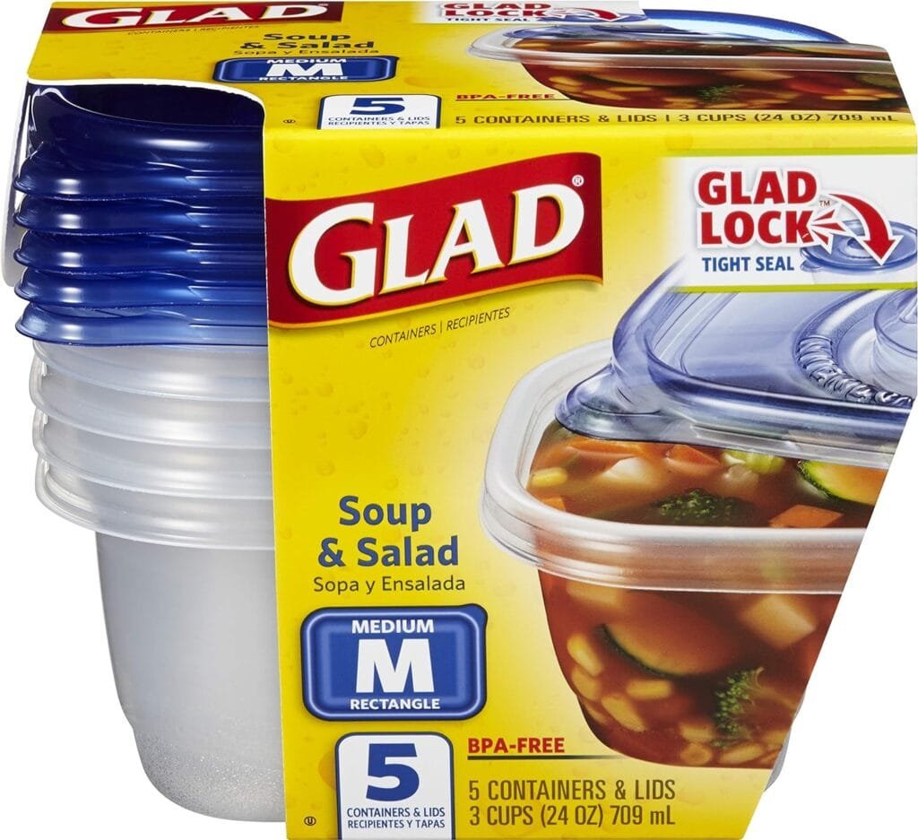 GladWare Soup  Salad Food Storage Containers for Everyday Use | Medium Rectangle Containers for Food Storage | Containers Hold up to 24 Ounces of Food, 5 Count Set GladWare Soup  Salad Food Storage Containers for Everyday Use | Medium Rectangle Containers for Food Storage | Containers Hold up to 24 Ounces of Food, 5 Count Set