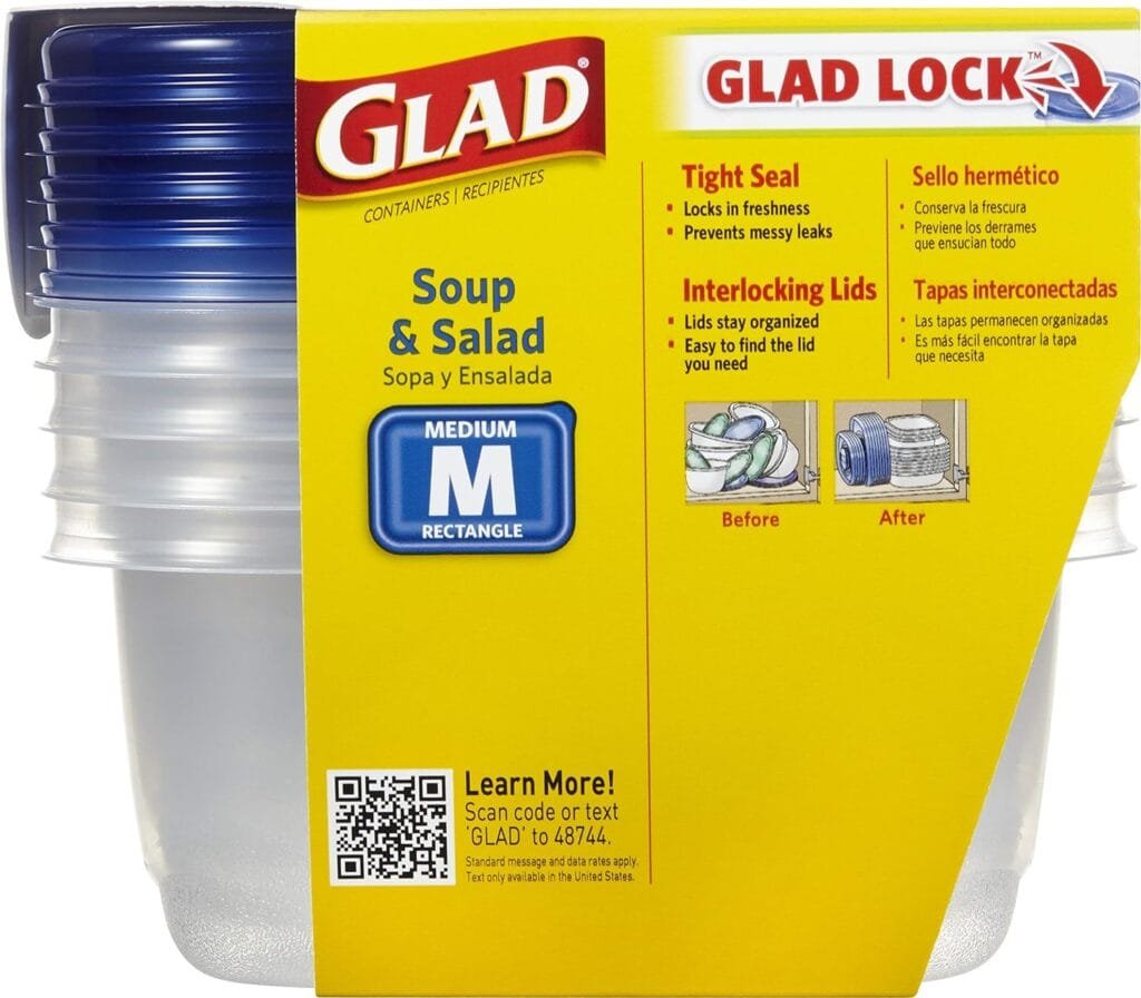 GladWare Soup  Salad Food Storage Containers for Everyday Use | Medium Rectangle Containers for Food Storage | Containers Hold up to 24 Ounces of Food, 5 Count Set GladWare Soup  Salad Food Storage Containers for Everyday Use | Medium Rectangle Containers for Food Storage | Containers Hold up to 24 Ounces of Food, 5 Count Set