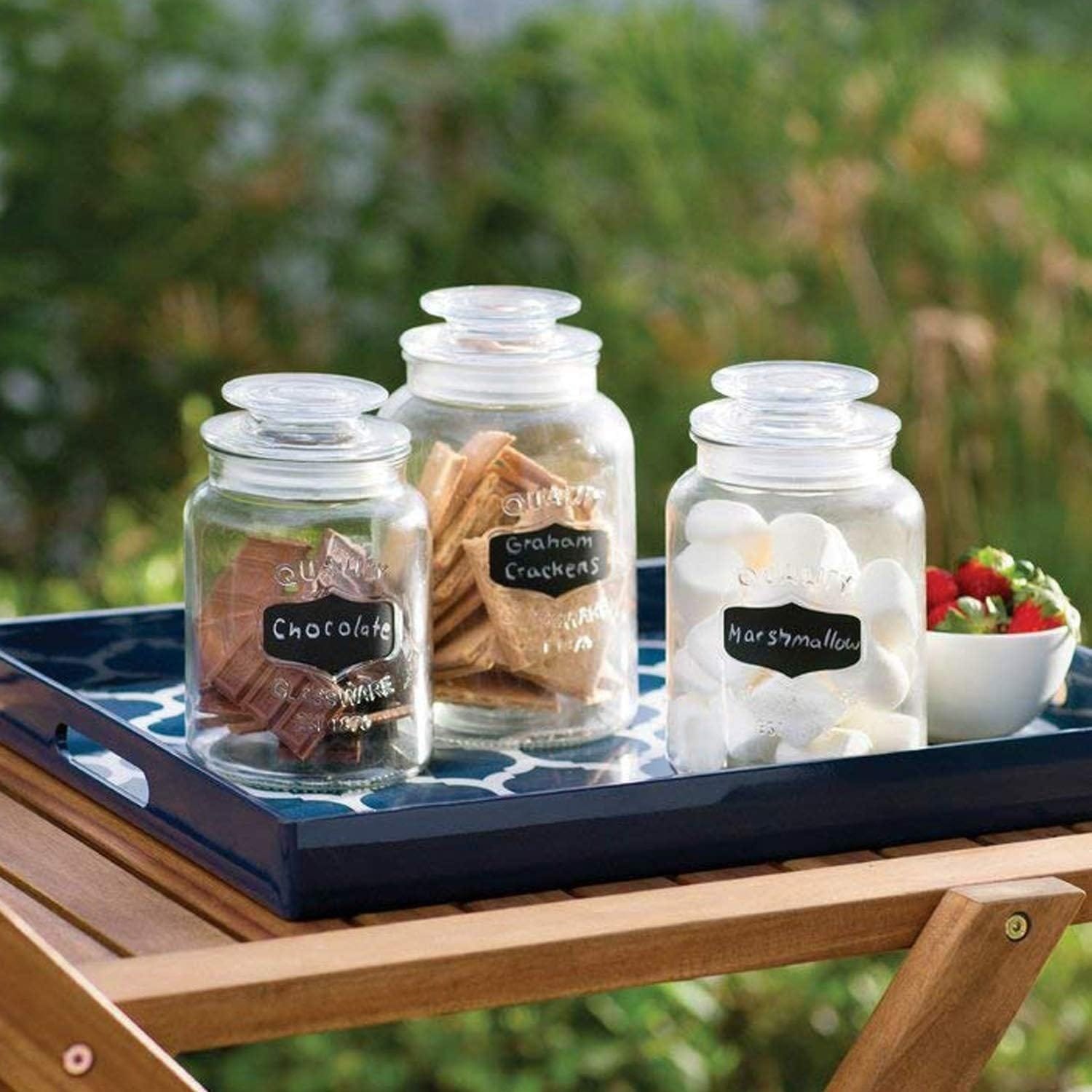 Glass Canister Set for Kitchen or Bathroom with Airtight Lid and Chalkboard Labels, Apothecary Glass Food Storage Jars,Set of 3 Cookie Jars, Candy, Coffee, Cereal  More, Clear Storage Containers!