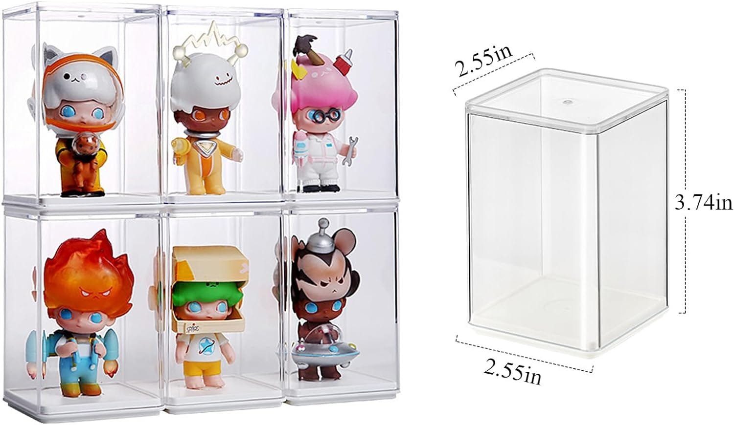 Glass Display Case for Figures with Light 2 Tier Clear Display Stand for Collectibles Stackable Assemble Display Box for Action Figures Toys Dustproof Clear Storage Box Showcase for Pop Mart(1 Pack)