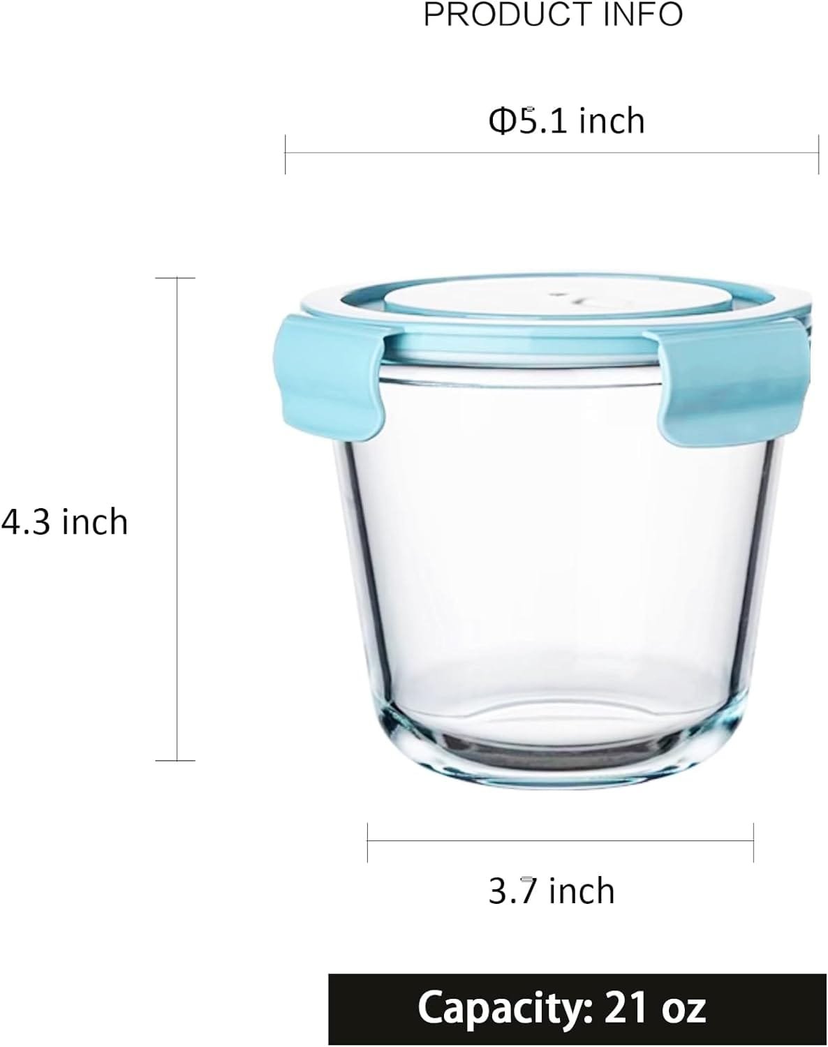 Glass Food Storage Containers, 21 oz Glass Soup Containers with Lids, Meal Prep Container Glass Bowls, Freezer, Microwave and Dishwasher Safe - Pack of 4 (Clear)