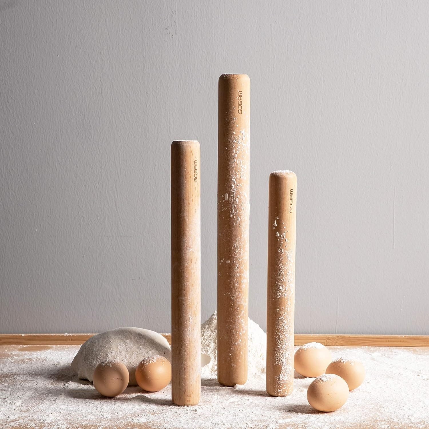 GOBAM Wood Rolling Pin, Small - Dough Roller for Pasta, Cookies, Pie, Pizza, Chapati, Fondant, Rolling Pins for Baking, Bread Making Tools and Supplies - 11 x 1.38 Inches