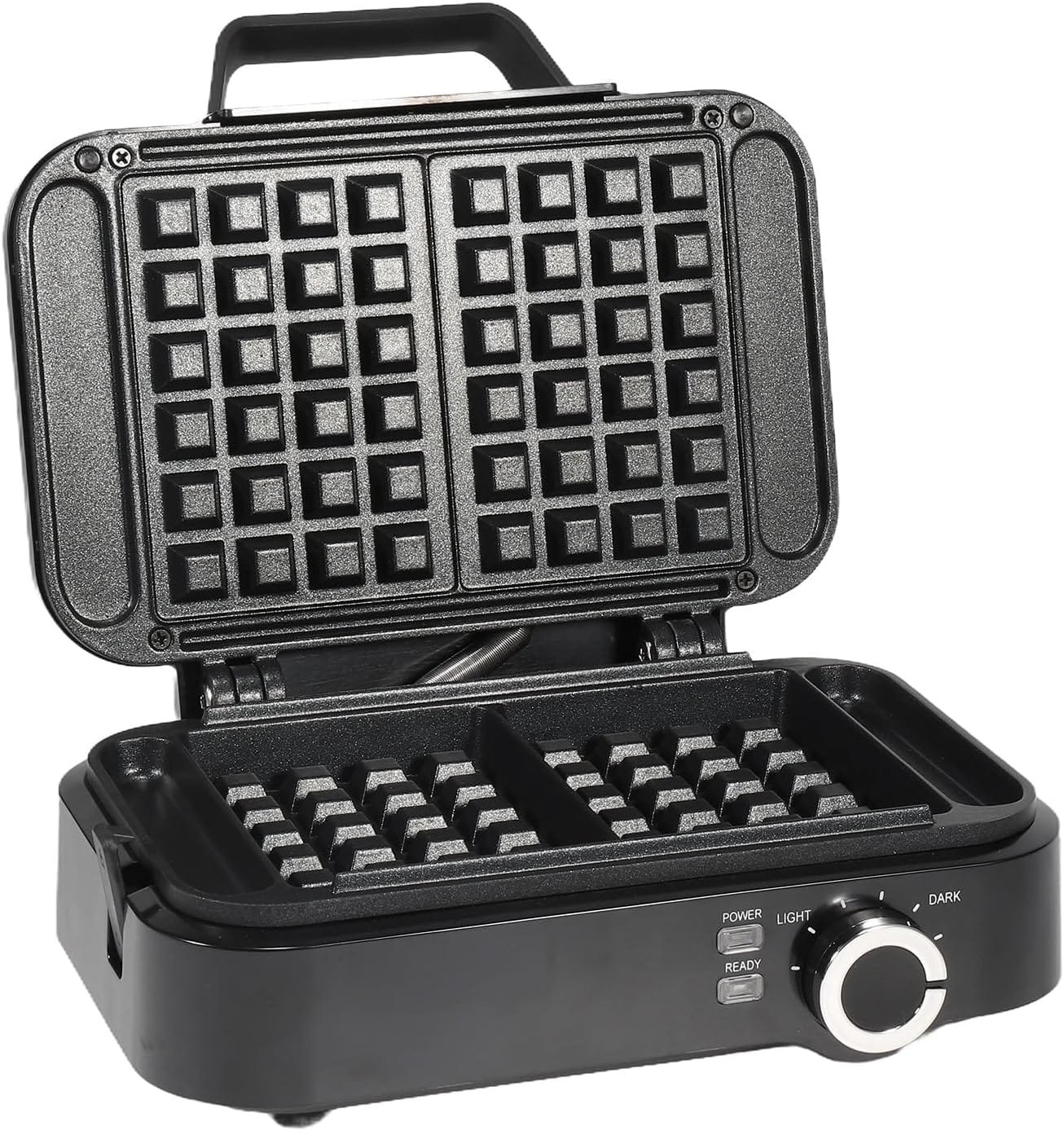 Golden Prairie Extra Deep Belgian Waffle Maker 1200W, 2-Slice Nonstick Waffle Iron Stainless Steel, 1 Thick Fluffier Waffle, 7 Adjustable Browning Levels, Electric Pancake Maker, No Mess Sides, Black