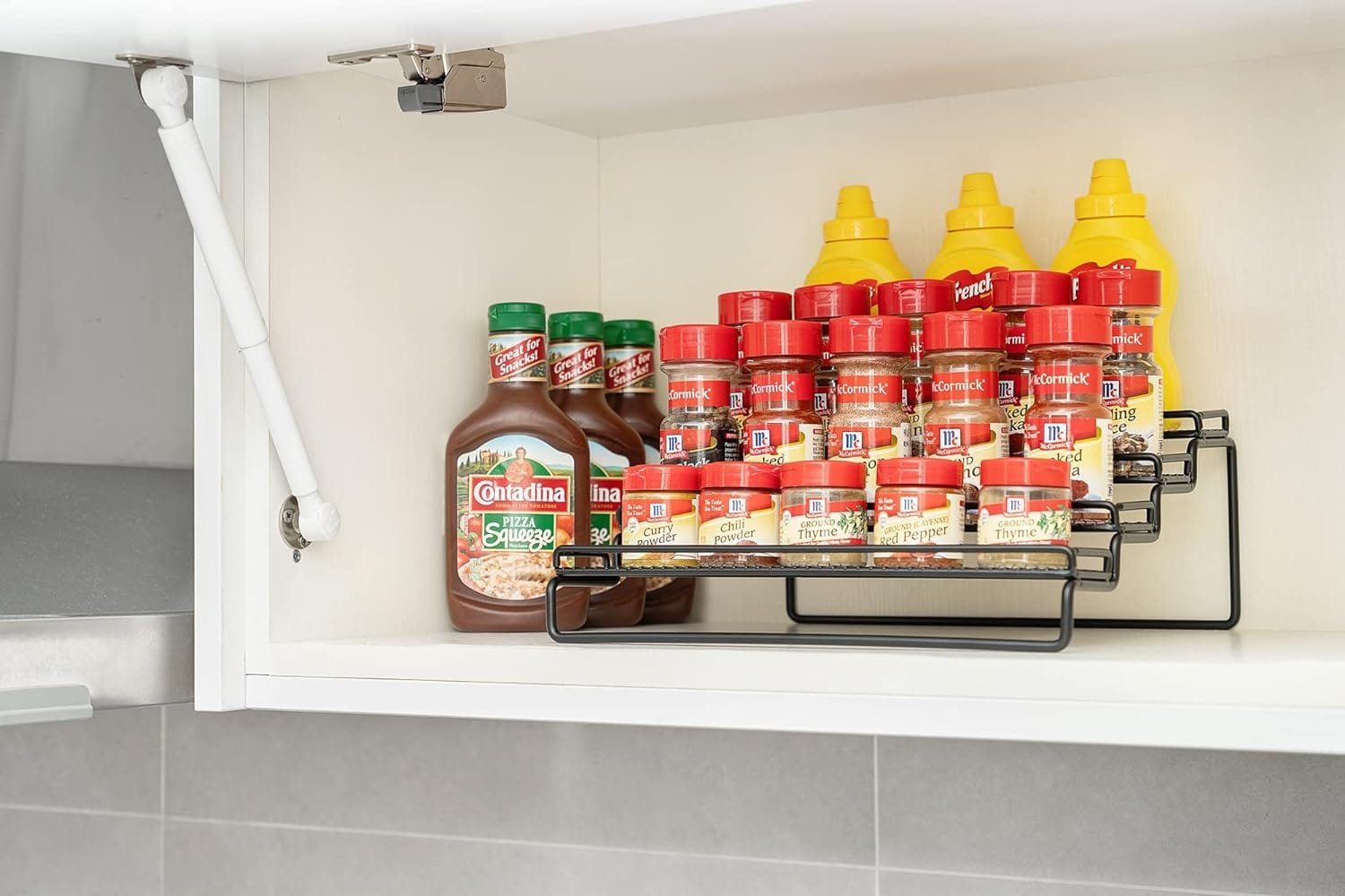 GONGSHI Spice Rack Organizer for Cabinet, Pantry and Countertop, 3 Tier Expandable Seasoning Shelf, Black