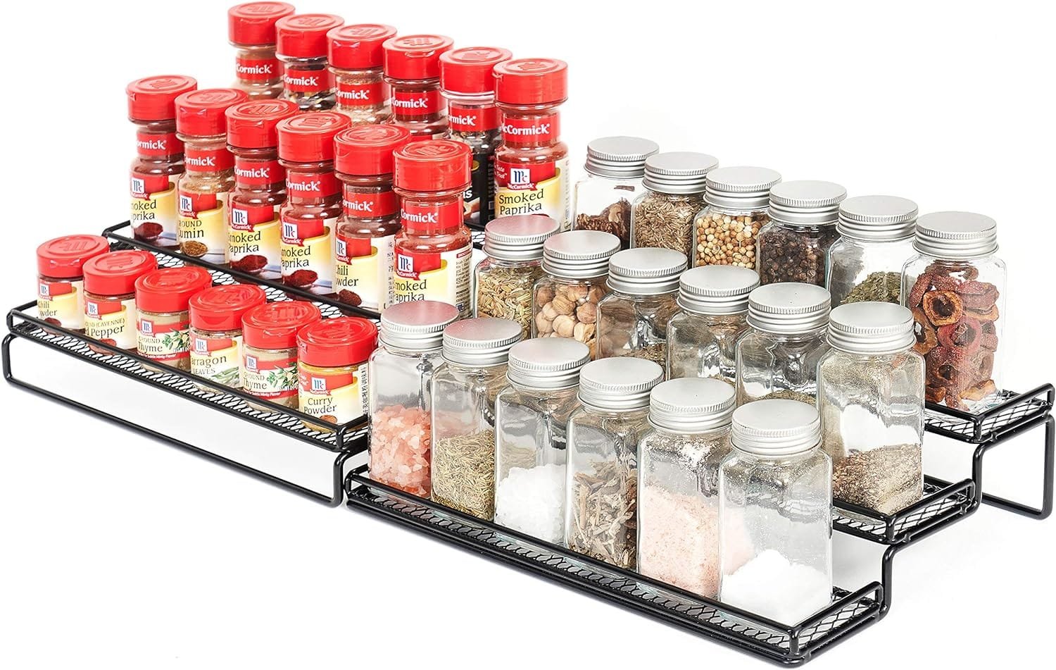 GONGSHI Spice Rack Organizer for Cabinet, Pantry and Countertop, 3 Tier Expandable Seasoning Shelf, Black