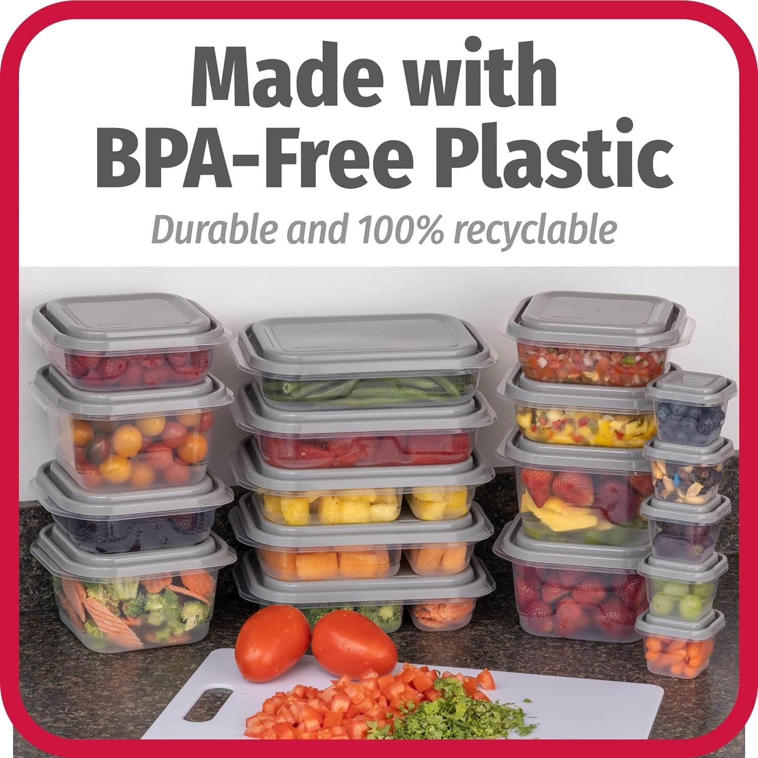 GoodCook EveryWare 60-Piece BPA-Free Plastic Food Storage Container Set, Clear/Grey GoodCook EveryWare 60-Piece BPA-Free Plastic Food Storage Container Set, Clear/Grey