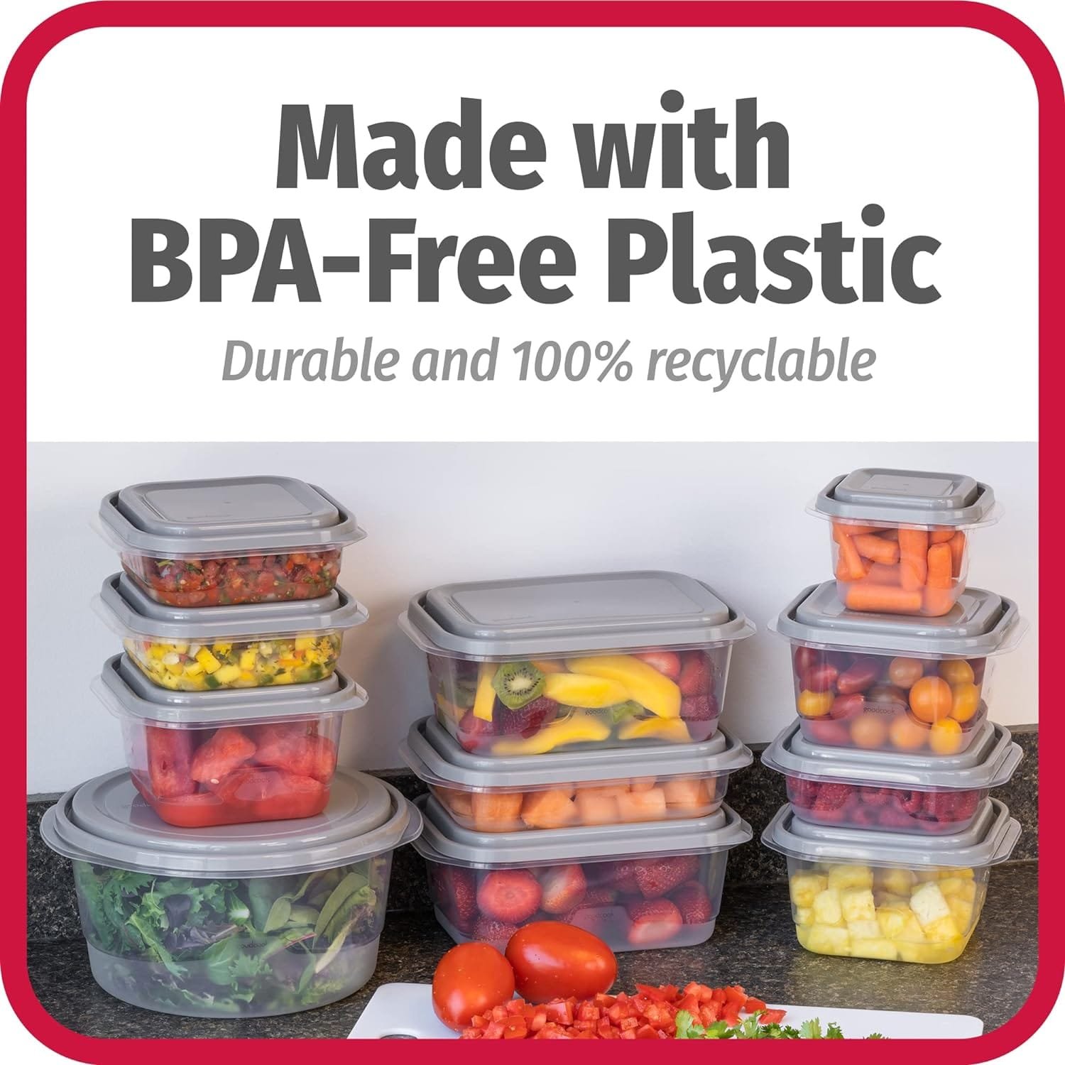 GoodCook EveryWare 60-Piece BPA-Free Plastic Food Storage Container Set, Clear/Grey GoodCook EveryWare 60-Piece BPA-Free Plastic Food Storage Container Set, Clear/Grey