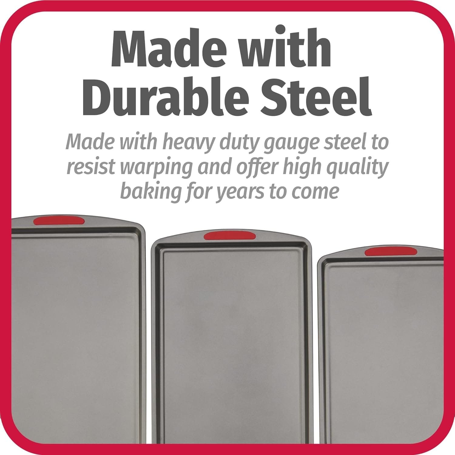 GoodCook Mega Grip Set of 3 Nonstick Steel Multipurpose Cookie Sheets with Silicone Grip Handles, Gray