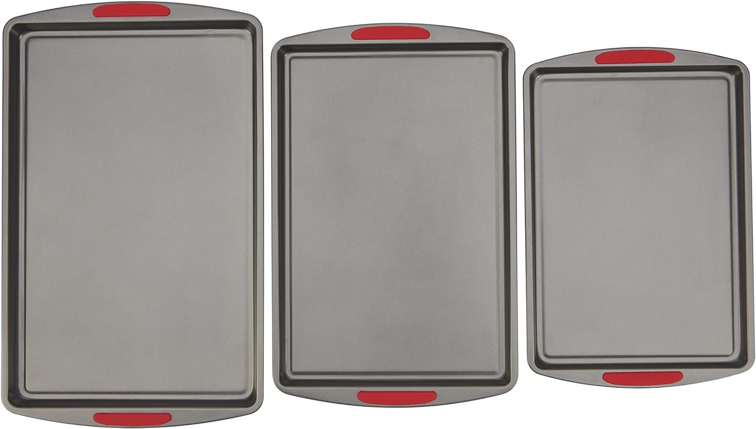 GoodCook Mega Grip Set of 3 Nonstick Steel Multipurpose Cookie Sheets with Silicone Grip Handles, Gray