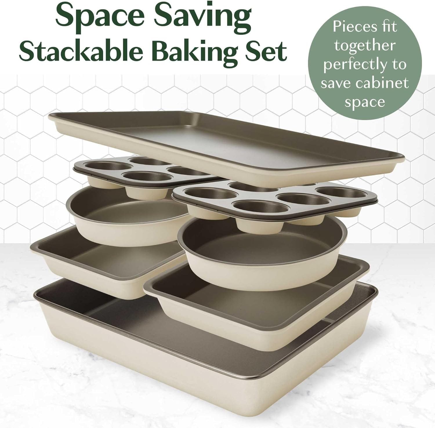 Goodful All-In-One Nonstick Bakeware Set, Stackable and Space Saving Design includes Round and Square Pans, Muffin Pans, Cookie Sheet and Roaster, Dishwasher Safe, 8-Piece, Blue Mist Goodful All-In-One Nonstick Bakeware Set, Stackable and Space Saving Design includes Round and Square Pans, Muffin Pans, Cookie Sheet and Roaster, Dishwasher Safe, 8-Piece, Blue Mist