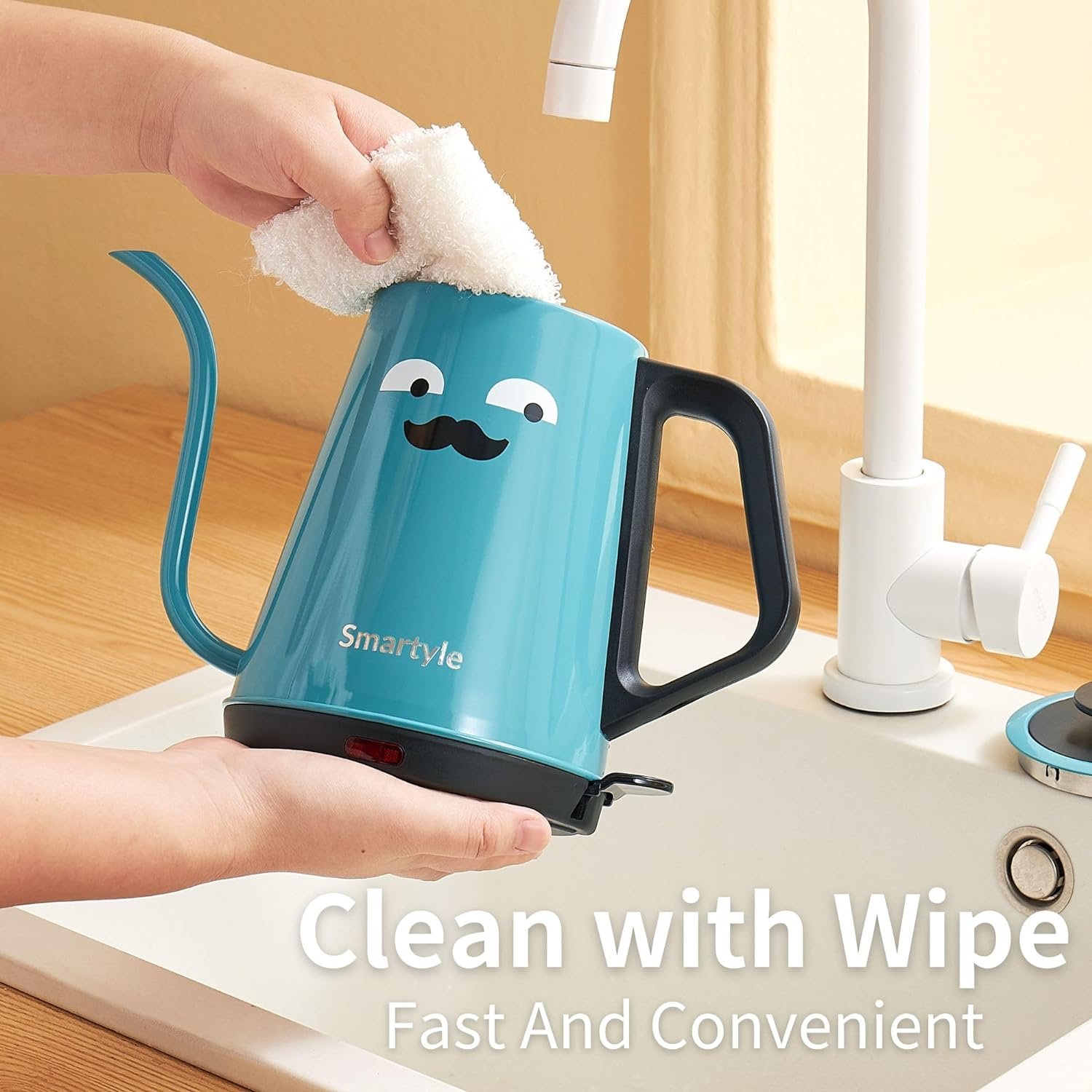 Gooseneck Electric Kettle,1.0L Colorful Electric Tea Kettle of Stainless Steel,1000W Cartoon Hot Water Kettle with Auto Shut Off,Cute Pour Over Kettle for Coffee and Tea-Blue Gooseneck Electric Kettle,1.0L Colorful Electric Tea Kettle of Stainless Steel,1000W Cartoon Hot Water Kettle with Auto Shut Off,Cute Pour Over Kettle for Coffee and Tea-Blue