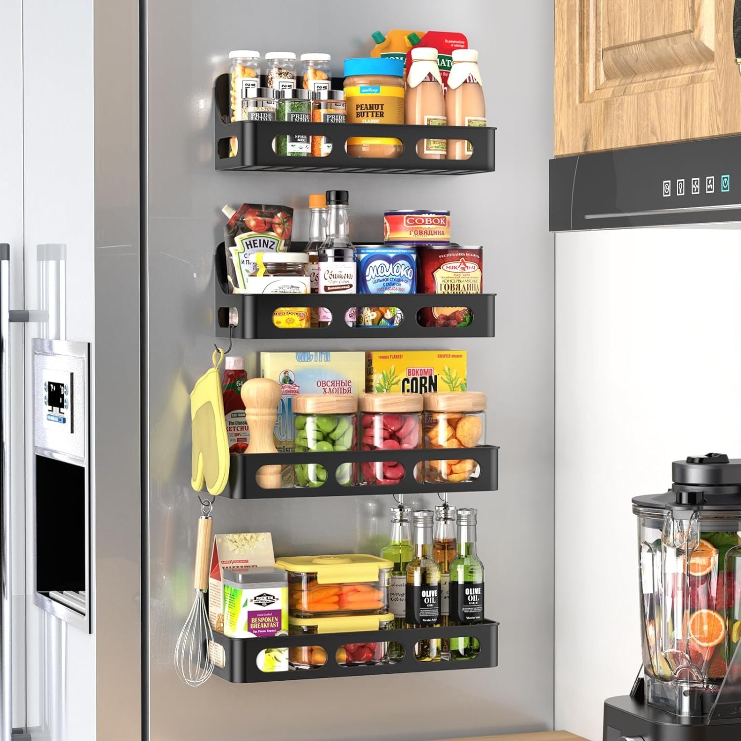 goovilla-magnetic-spice-rack-for-refrigerator-organizer-with-20-hooks-magnetic-fridge-spice-shelf-4-pack-strong-magnet-s - Cooking Appliance World