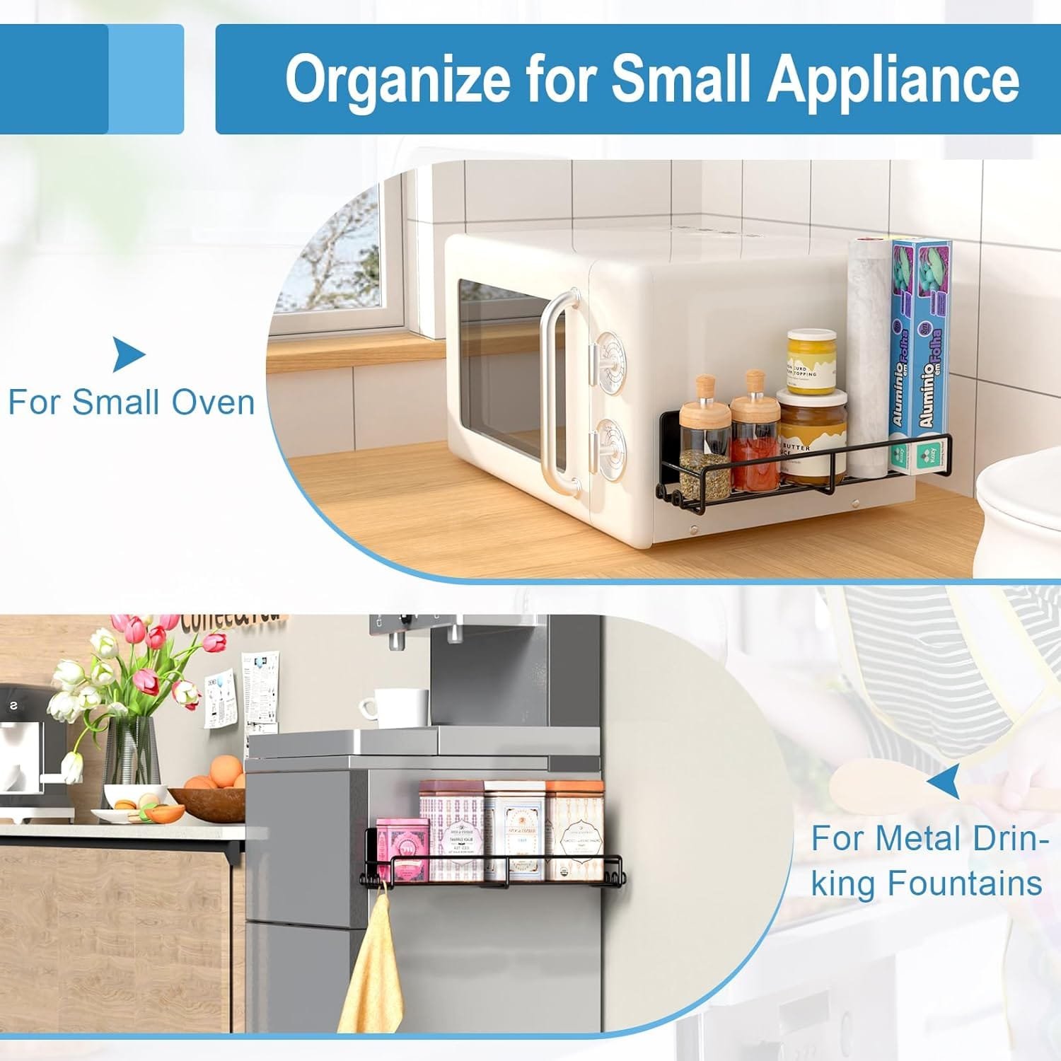 Goovilla Magnetic Spice Rack for Refrigerator Organizer with 20 Hooks, Magnetic Fridge Spice Shelf 4 Pack, Strong Magnet Seasoning Organizer Rack for Refrigerator Kitchen Classroom Storage, Black