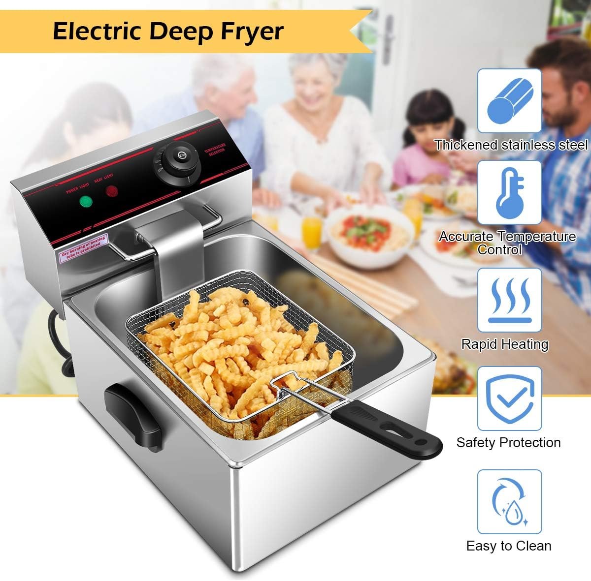 Goplus Stainless steel Commercial 2500w 5.5L Deep Fryer Electric Tabletop Restaurant Frying w/Basket Scoop Easy Control Switch, Show As Pic