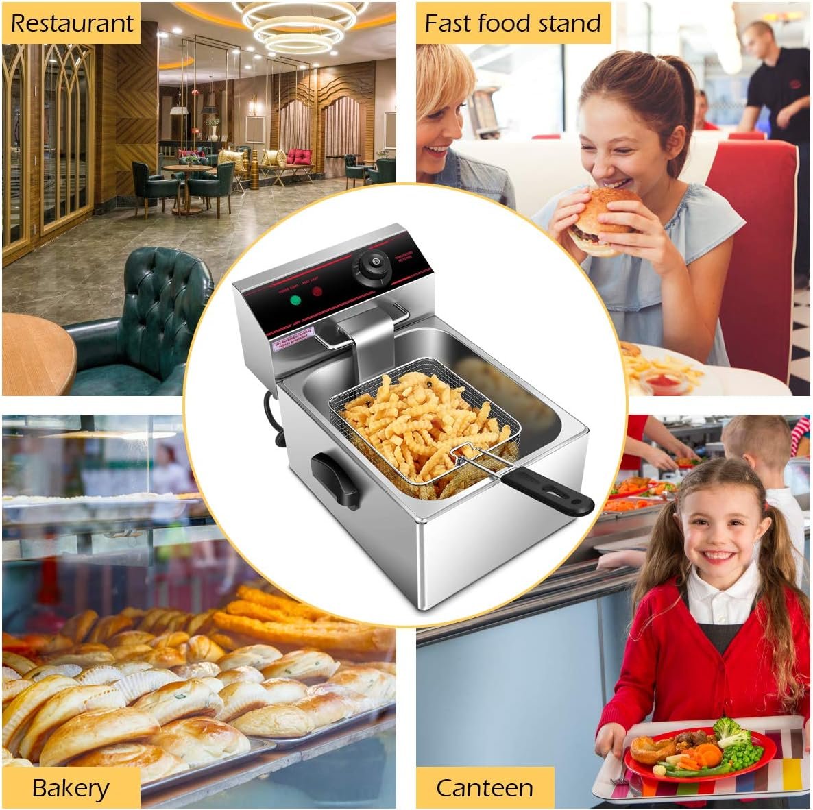 Goplus Stainless steel Commercial 2500w 5.5L Deep Fryer Electric Tabletop Restaurant Frying w/Basket Scoop Easy Control Switch, Show As Pic