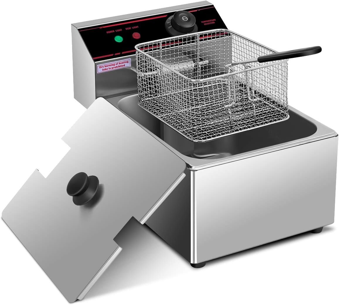 Goplus Stainless steel Commercial 2500w 5.5L Deep Fryer Electric Tabletop Restaurant Frying w/Basket Scoop Easy Control Switch, Show As Pic