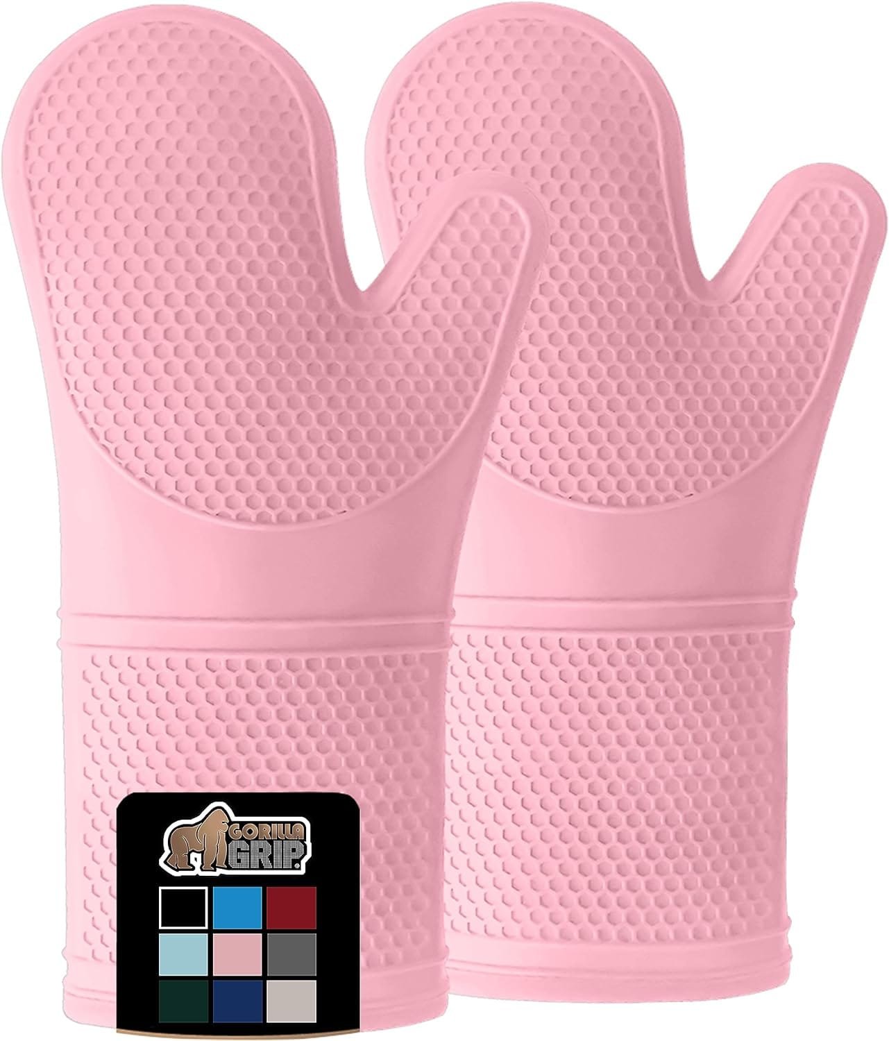 Gorilla Grip Heat and Slip Resistant Silicone Oven Mitts Set, Soft Cotton Lining, Waterproof, BPA-Free, Long Flexible Thick Gloves for Cooking, BBQ, Kitchen Mitt Potholders, 12.5 in, Mint